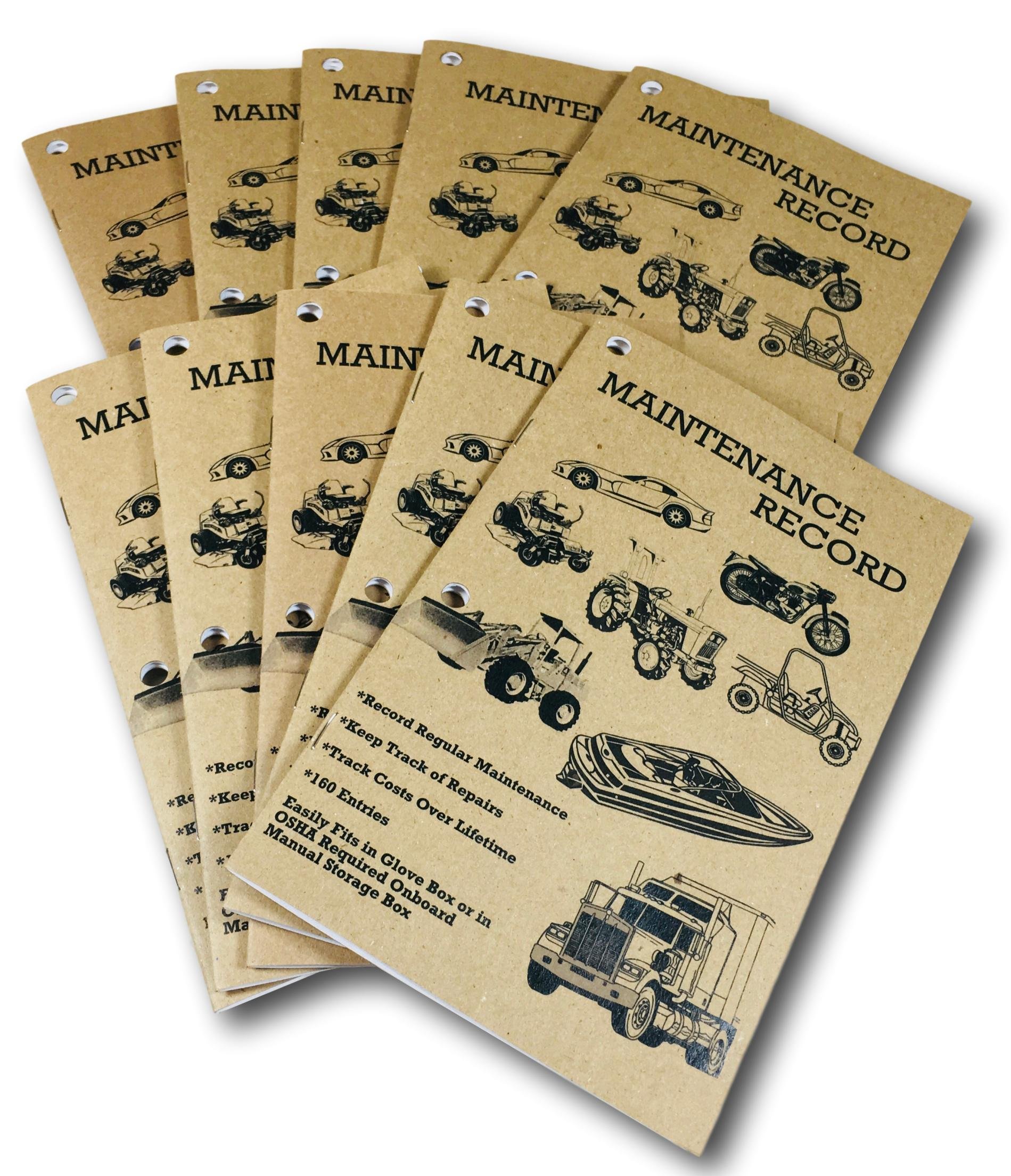Maintenance Record, Service Repair Log Book, 10pk.: Automotive, Recreational Vehicle, Construction Equipment, Tractor, Truck, Boat, Auto, OSHA Approved (10)