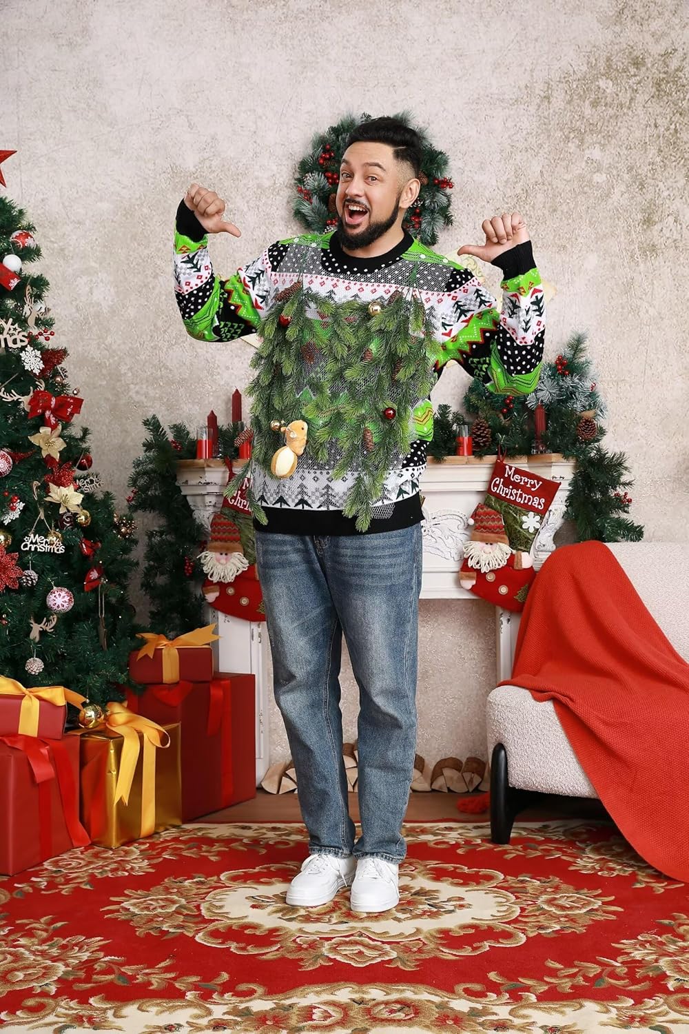 Men`s Ugly Christmas Sweater Unisex Women`s Funny Novelty Fairisle Pullover for PartyLargePerfectly Pine - Image 3