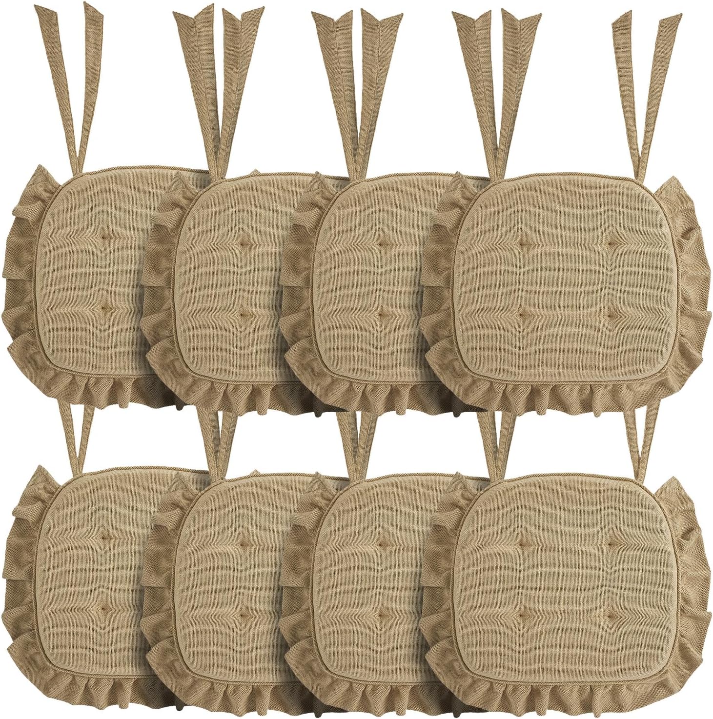 VHC Brands Chair Pad 16.5x18, Cotton Dining Room, Kitchen Chair Pads, Seat Cushion with Ties, Tucked, Burlap Natural Collection, Rectangle 16.5x18, Natural, Set of 4