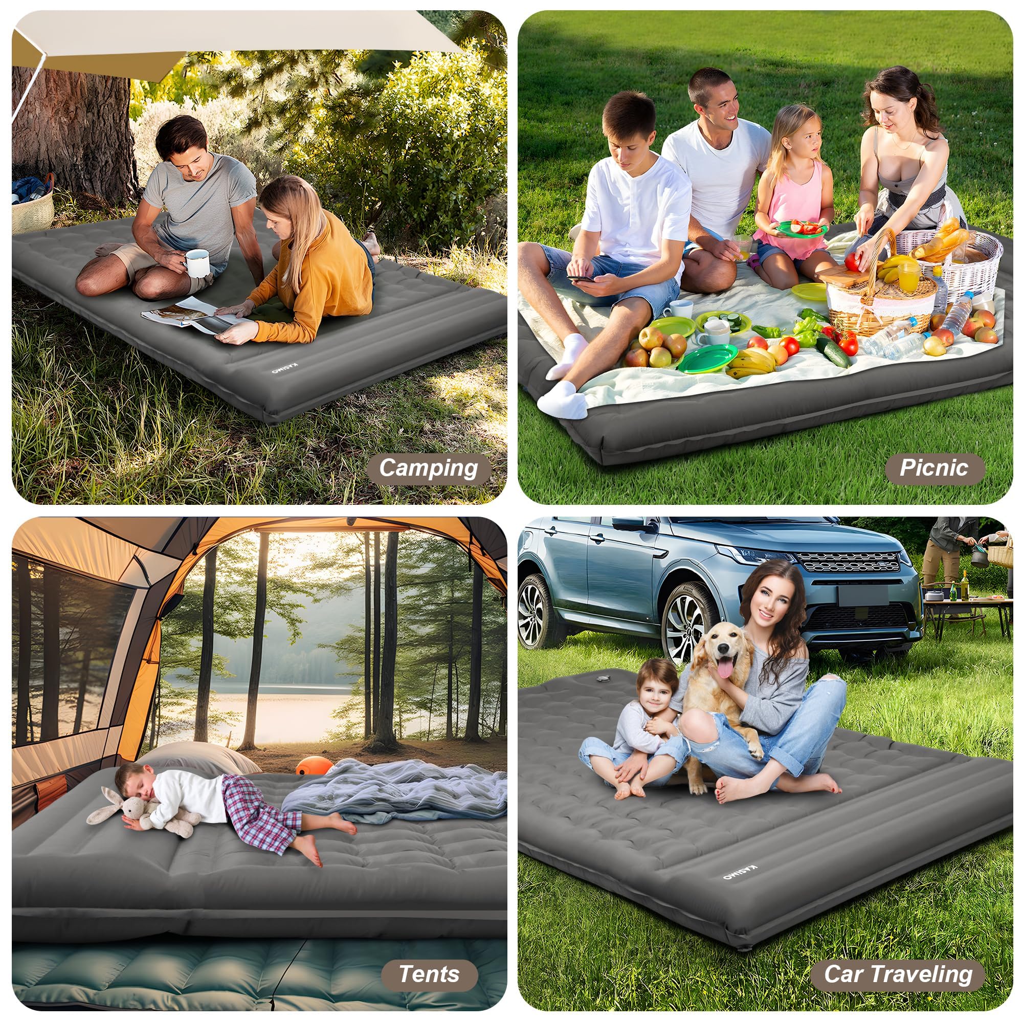KASIMO Isomatte 12CM Luftmatratze Camping mit integrierten kopfkissen, Aufblasbare Matratze mit Fußpumpe Ultraleichte & Kompakte Isomatte - perfekt für unterwegs Wandern Zelt