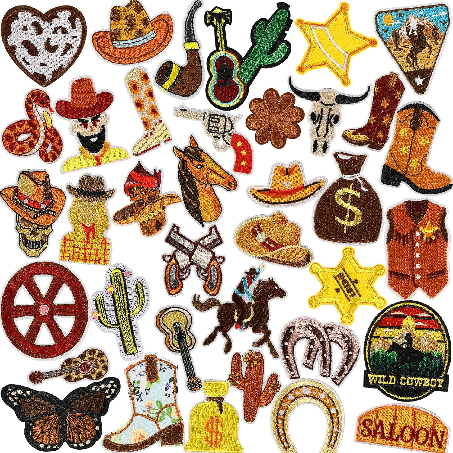 Amazon.com: AUGSUN 36pcs Western Iron On Patches Brown Theme Iron on ...