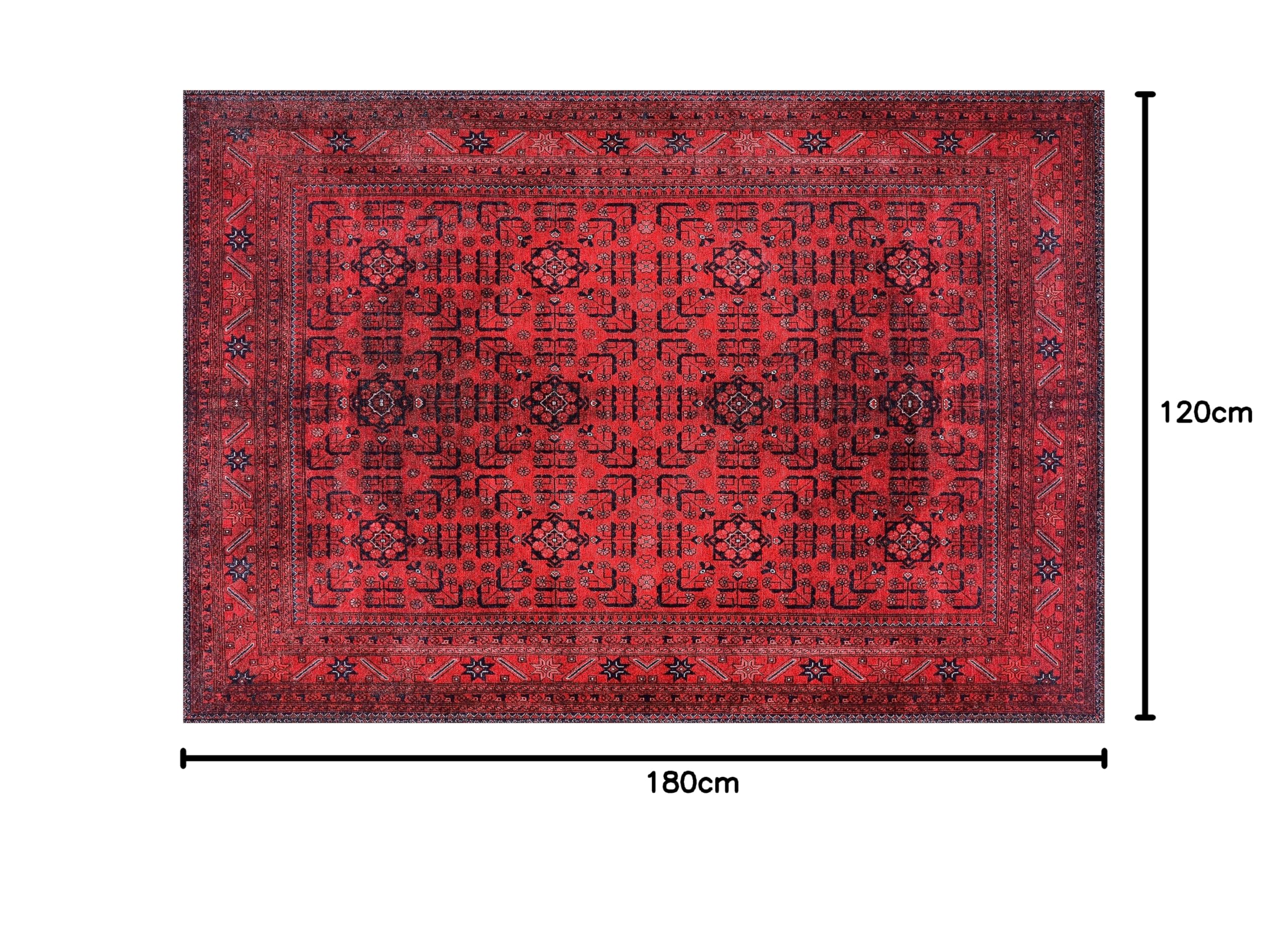 Tappeto lavabile in lavatrice, antiscivolo, morbido a pelo basso, stile bohémien, vintage, per cucina, camera da letto, soggiorno (tappeto rosso, Terrarossa, 120 x 180 cm)