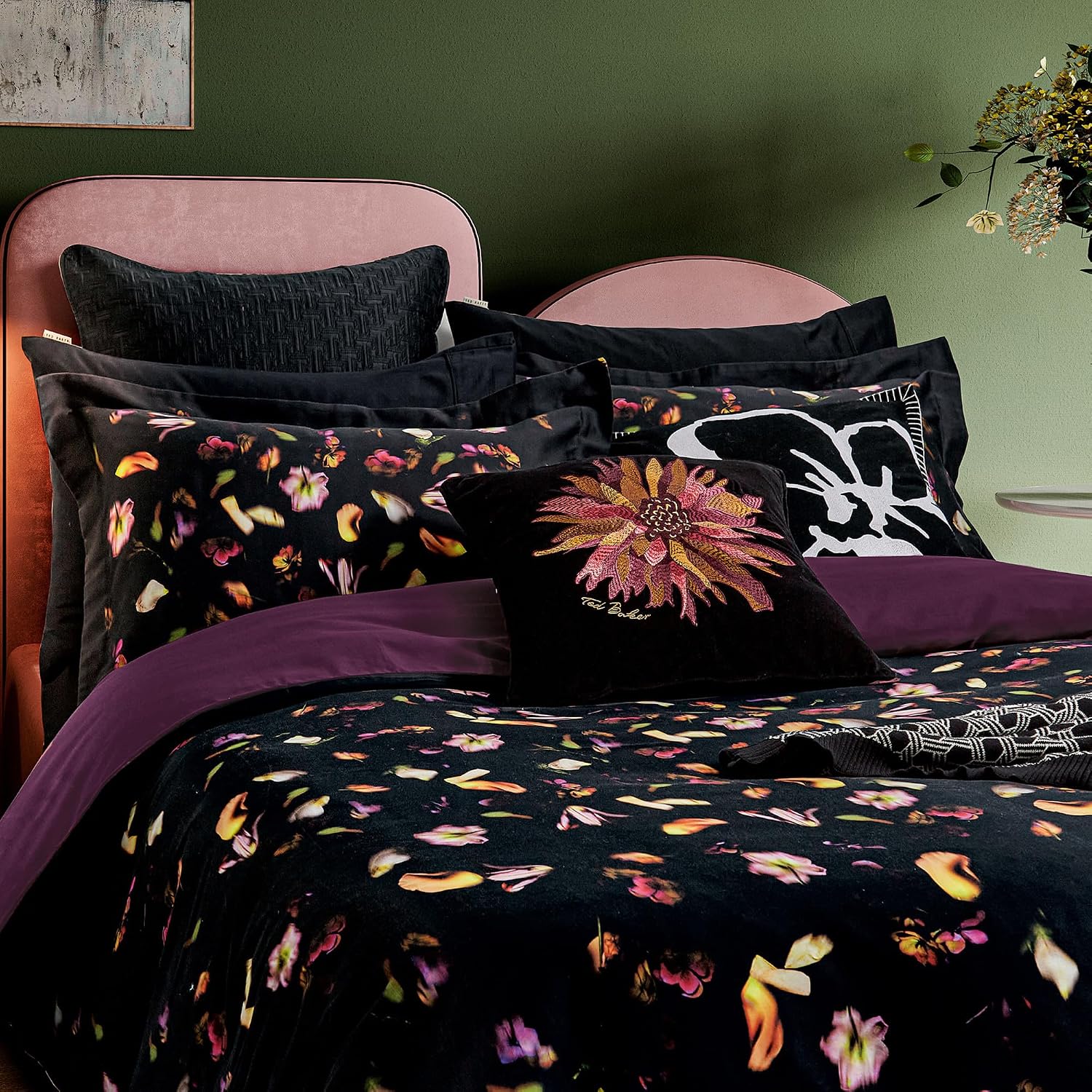 Ted Baker Scattered Floral 100% Cotton, 3 Piece Comforter and Sham Set, Full Queen, Multi Color