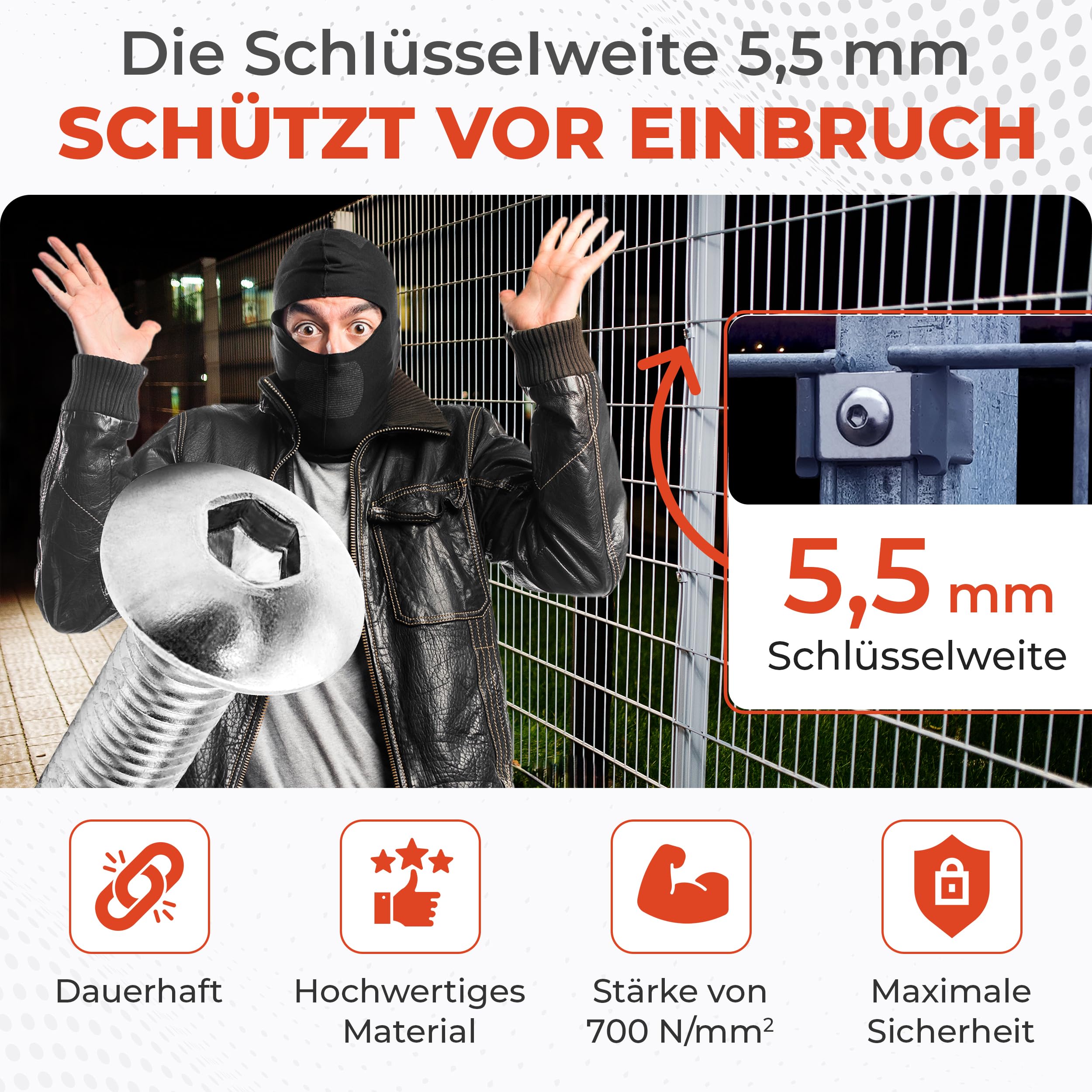 50x hochwertige Zaunschrauben zur Doppelstabmattenzaun Befestigung M8 x 40mm 5,5mm ISK V2A Edelstahl die Zaunbauschraube als Stabmattenzaun Zubehör für Gabionen und Stabmattenzaun