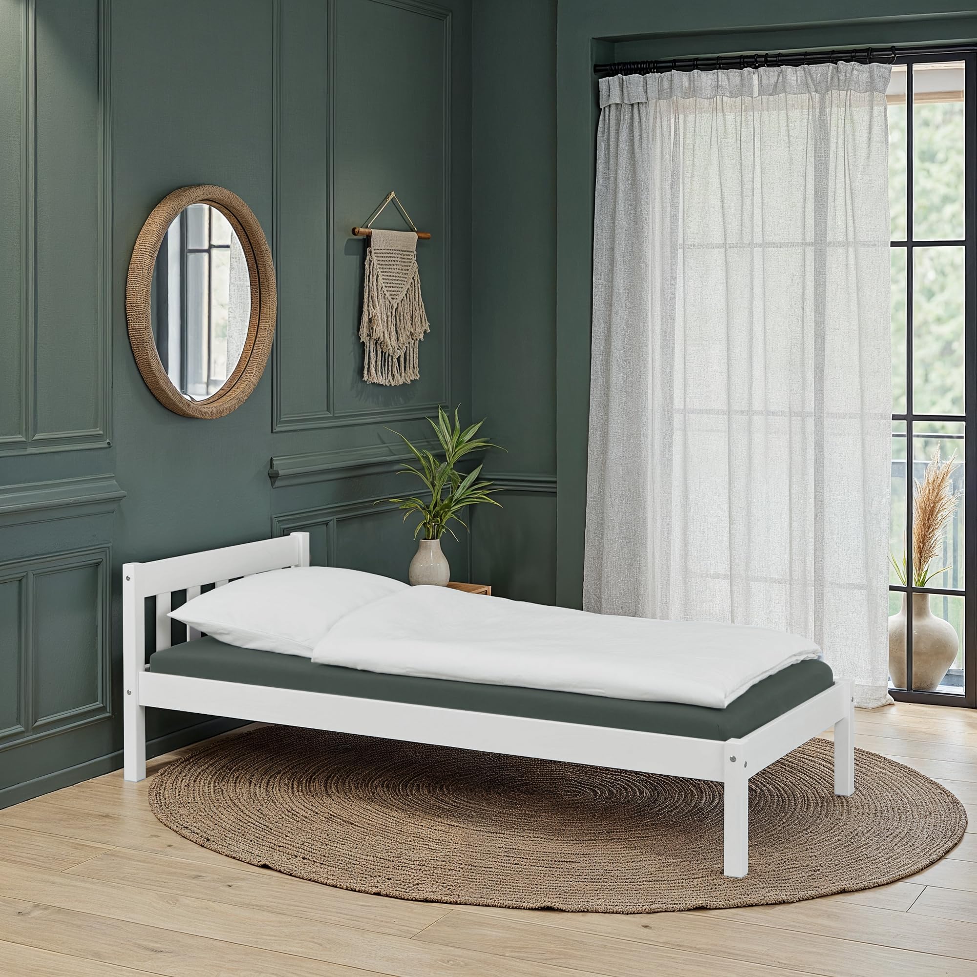 Inter Link - Holzbett - Bettrahmen - Bettgestell - Jugendbett -Gästebett - Einzelbett - Modernes Bett aus Kiefer Massivholz - ohne Lattenrost - Weiß Lackiert - Vilmar 90 x 200 cm