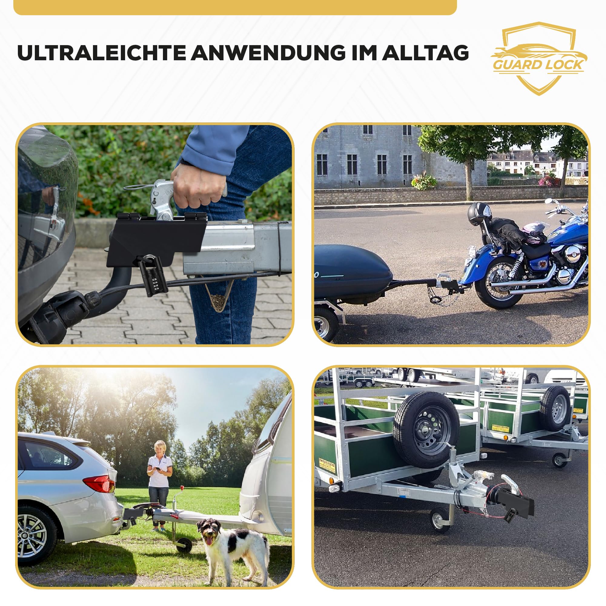 Universal Anhängerschloss, Anhänger Diebstahlschutz robust - Schloss Anhängerkupplung hochwertig langlebig - Gratis Kupplungsverkleidung - Hängerschloss Motorrad Wohnwagen Diebstahlsicherung Anhänger