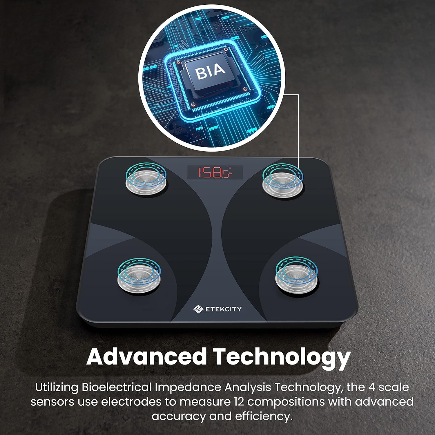 Etekcity Smart Digital Bathroom Scale, Scales for Body Weight and Fat, Sync with Bluetooth, Health Monitor, 10.2 x 10.2 inches, Black : Everything Else