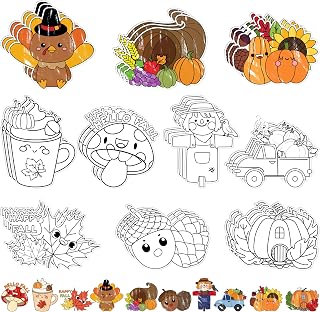 Fall Themed Coloring Arts Crafts Kits- 30Pcs Autumn Pumpkin Maple Color Your Own Magnets Fall Blank DIY Drawing Fridge Magnets for Thanksgiving Holiday Party Supplies School Classroom Activity Favor