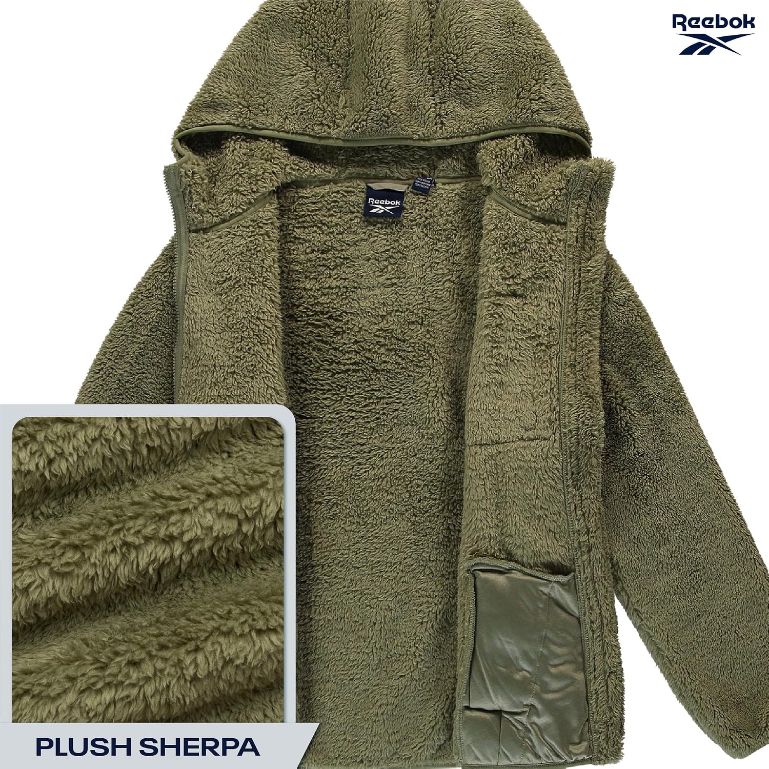 Reebok Womens Sherpa Fleece Jacket - Fur Teddy Coat Soft Sherpa Jacket Women Zip Up Hooded Winter Coats for Women Outerwear