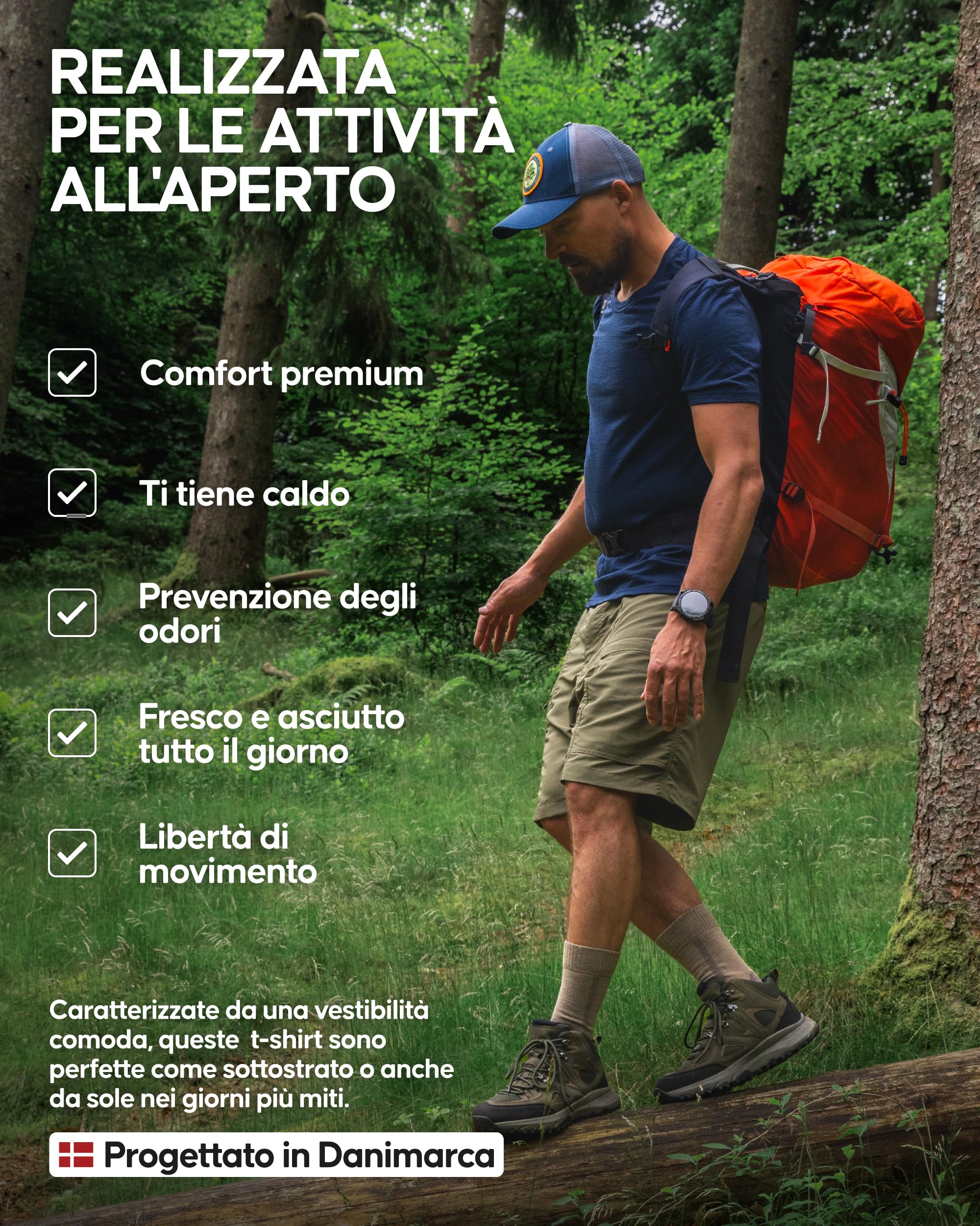 DANISH ENDURANCE Maglia Termica Uomo in 100% Lana Merino, Maglietta T-Shirt Maniche Corte, Traspirante e Anti-umidità, 1 o 2 Paia