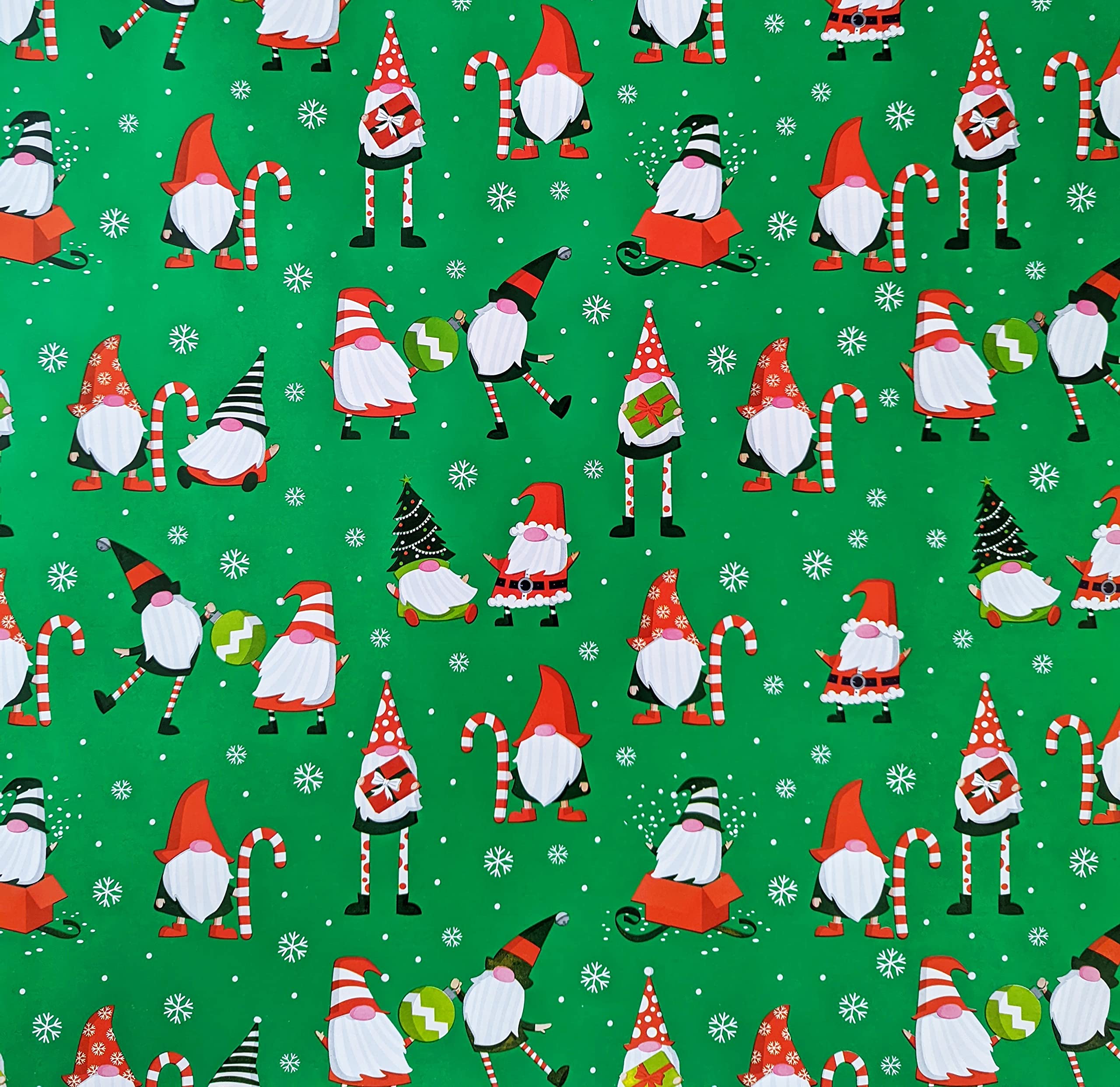Brother Sister Design Studio Christmas Wrapping Paper Set - Gnomes and Red, Green White Stripes 200 Sq Ft (Bundle of 2 Jumbo Rolls, 100 Each) Cute ...