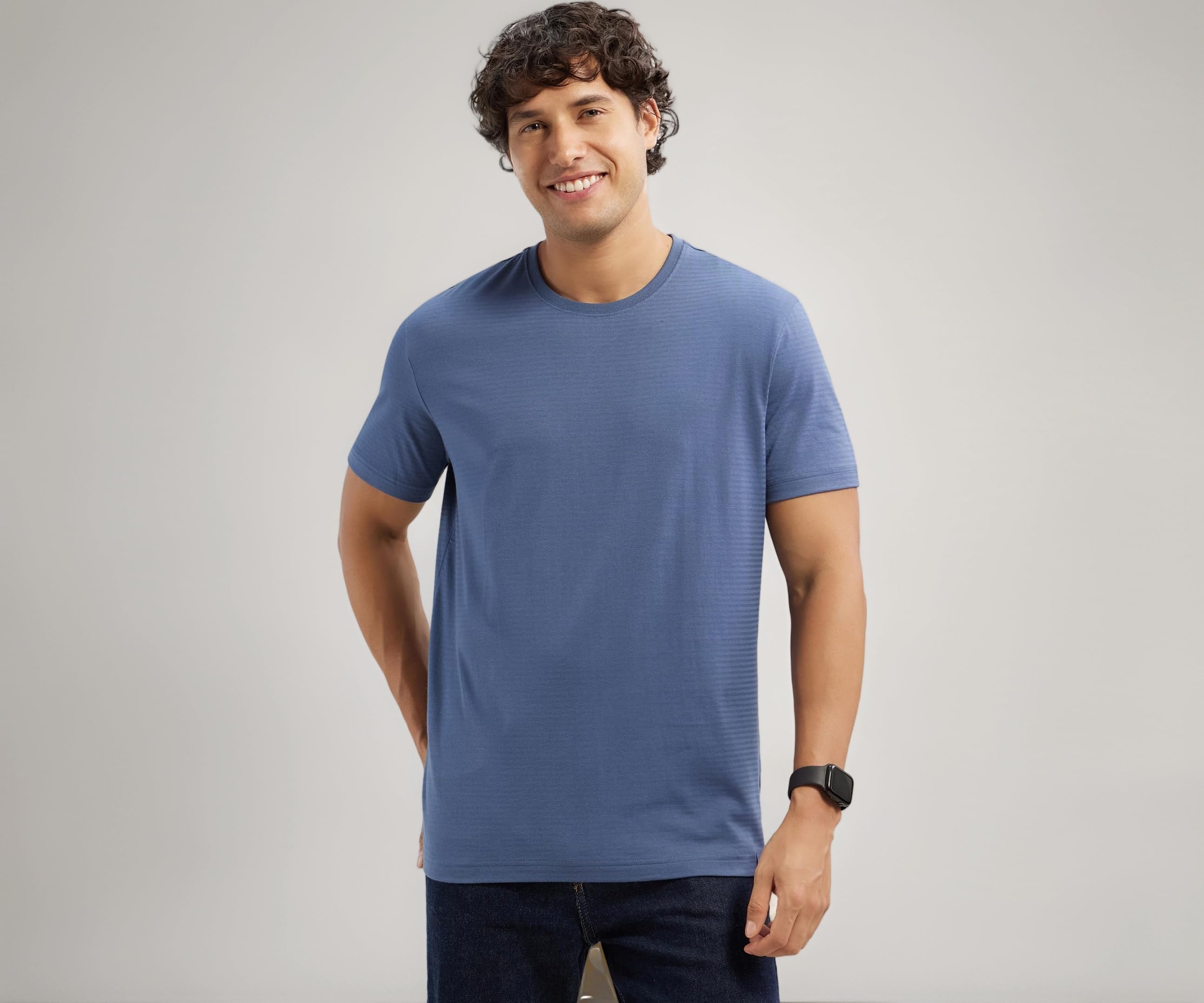 IM21 Men's Super Combed Supima Cotton Solid Round Neck Half Sleeve T-Shirt