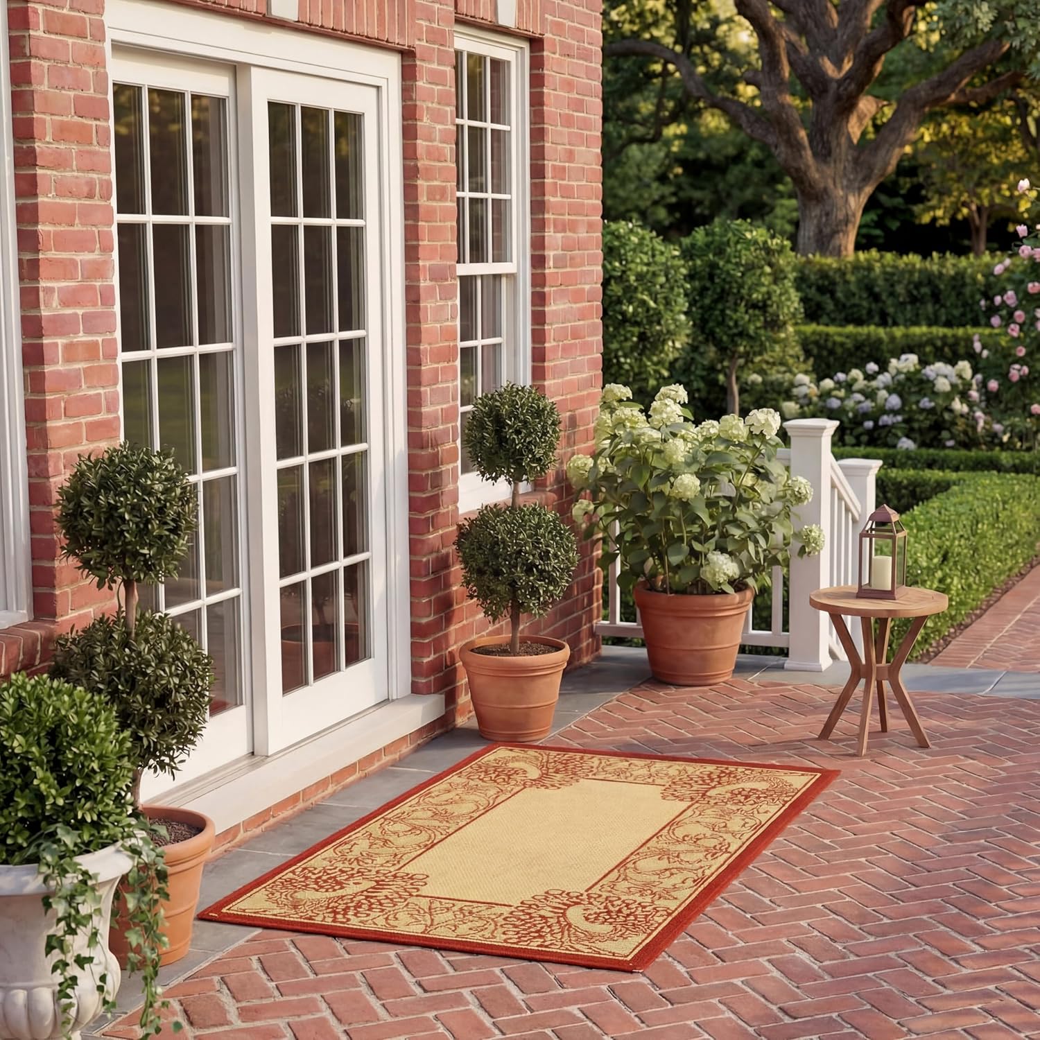 SAFAVIEH Washable Rug Outdoor Courtyard Collection - 2' x 3'7", Natural & Red, Non-Shedding & Easy Cleaning, Ideal for Patio, Front Door, Entryway, Doormat (CY2965-3701)