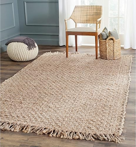 SAFAVIEH Natural Fiber Collection - Alfombra decorativa de 3 x 5 pies, natural, tejido a mano, yute con flecos, ideal para zonas de alto tráfico en