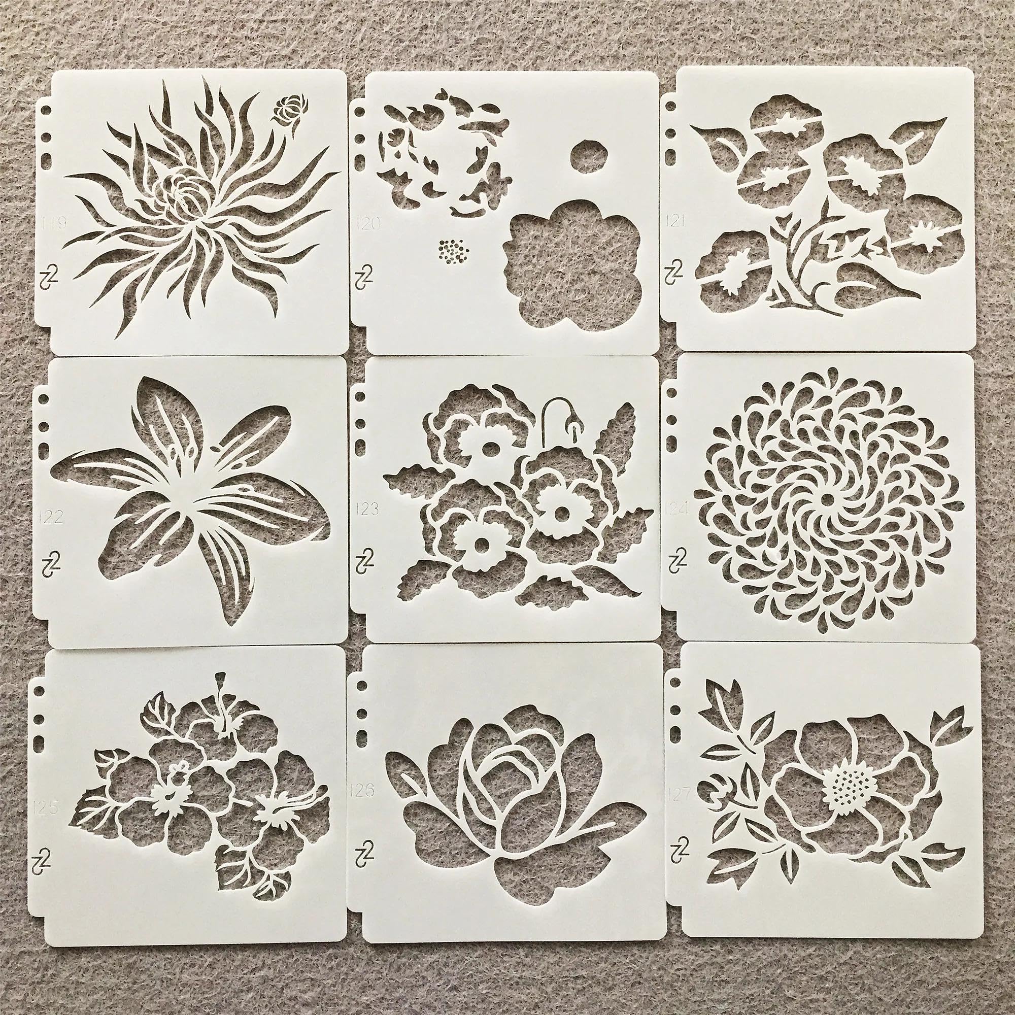 Plantillas reutilizables, 9 unidades, 13 x 14 cm, diseño de margaritas y rosas para pintar, plantillas para pintar sobre madera, decoración del hogar