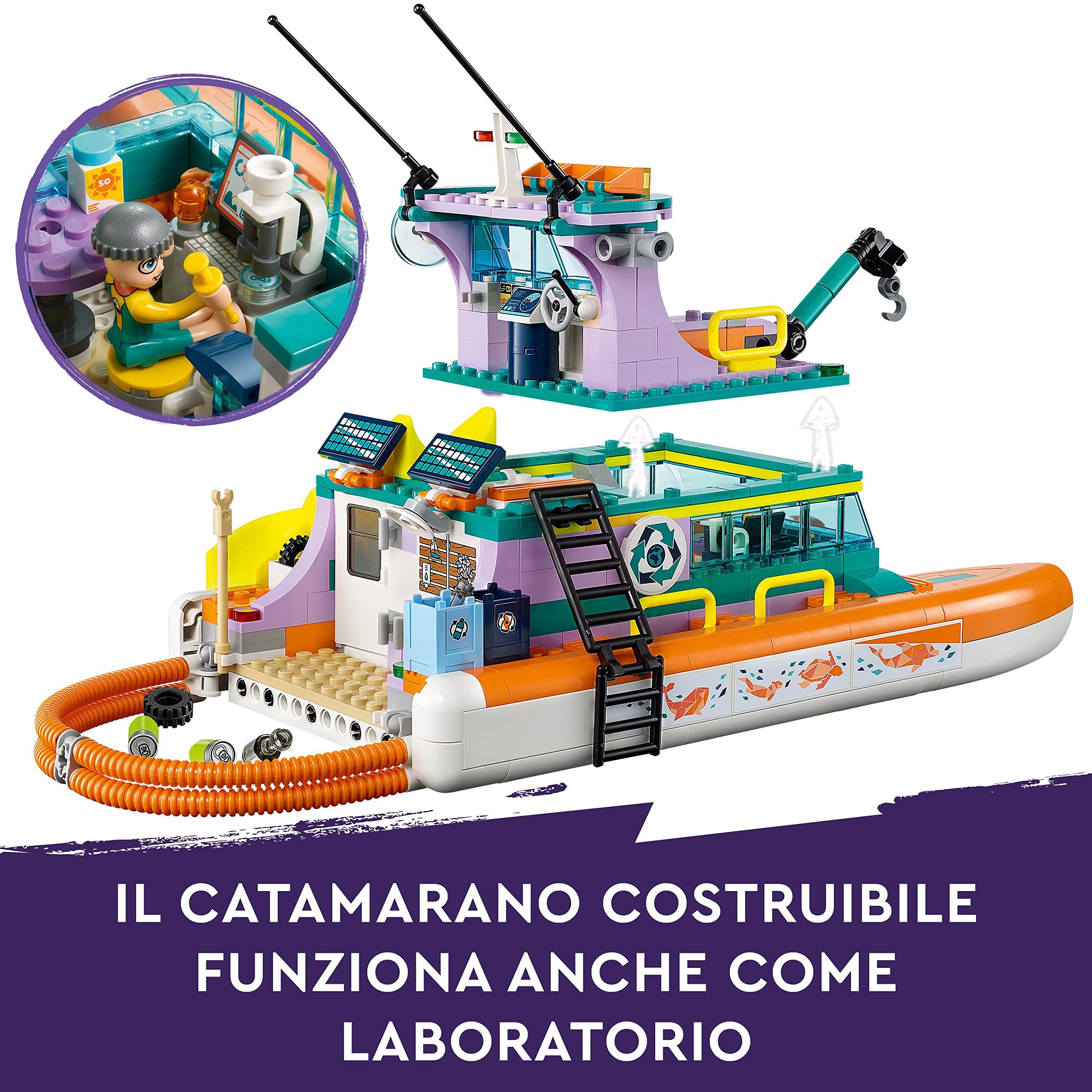 LEGO Friends Catamarano di Salvataggio, Barca Giocattolo con Figure di Animali e Sottomarino, Giochi Creativi per Bambine, Bambini, Ragazze e Ragazzi da 7 Anni, Set Eco-Educativo, Idea Regalo 41734