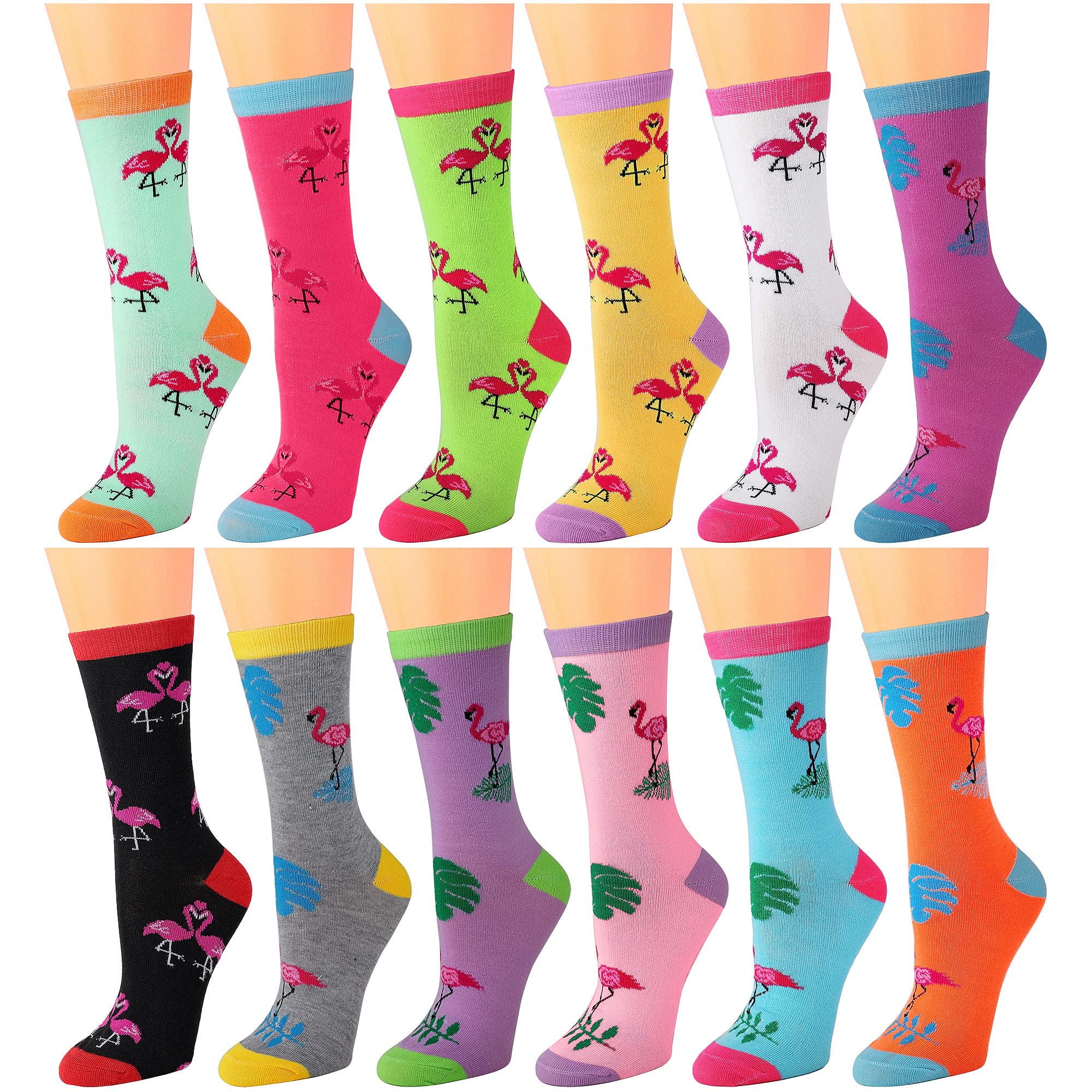 Falari 12 Pairs Women's Cotton Crew Socks Assorted Colors