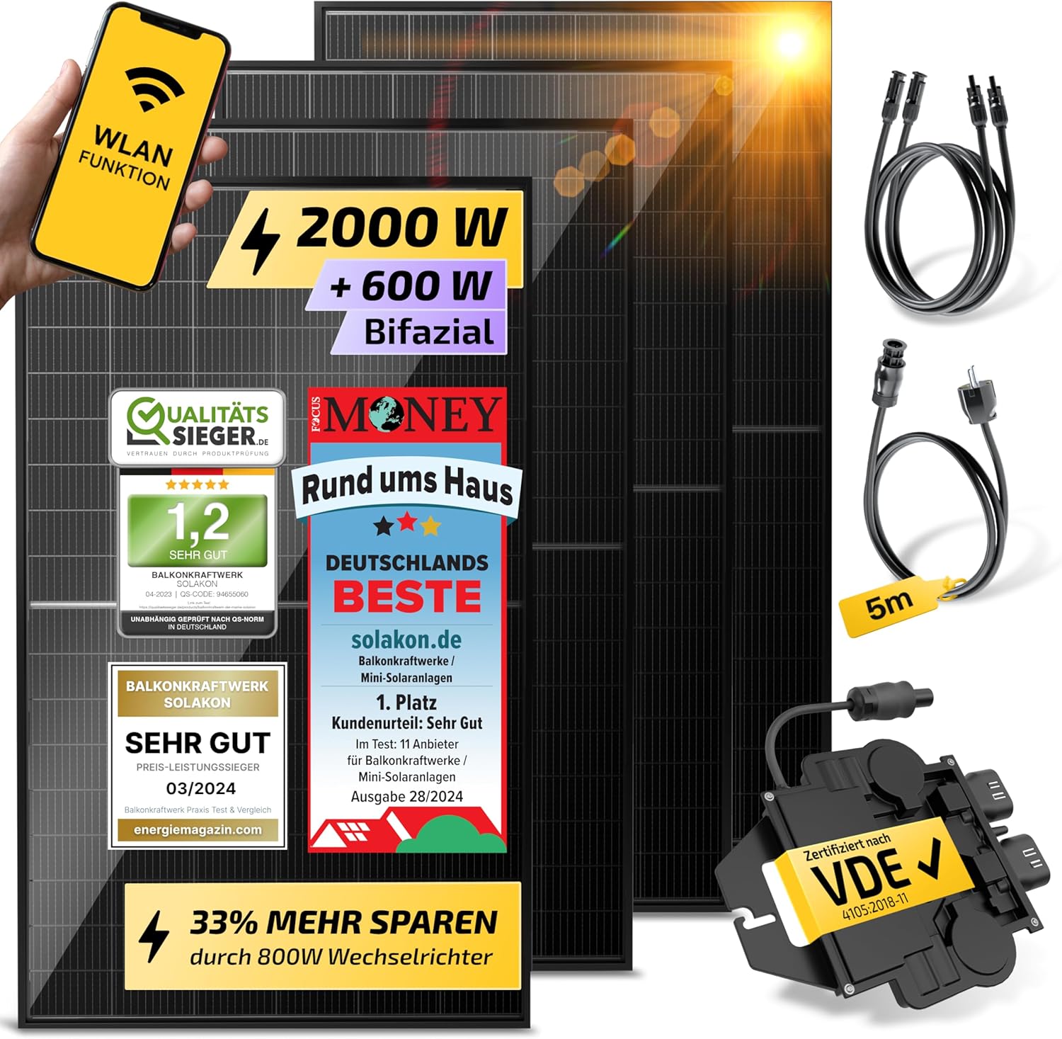 Solarway Balkonkraftwerk 880Wp / 800W Komplettset - Ökostrom Für Deine Steckdose