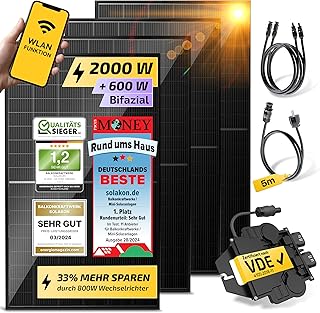 Balkonkraftwerk 2000W komplett Steckdose - Balkonkraftwerk 2000 Watt neuester Wechselrichter 800W - Solaranlage Komplettset mit 4x500W Solarpanel/Solar Panels mit 5m Kabel
