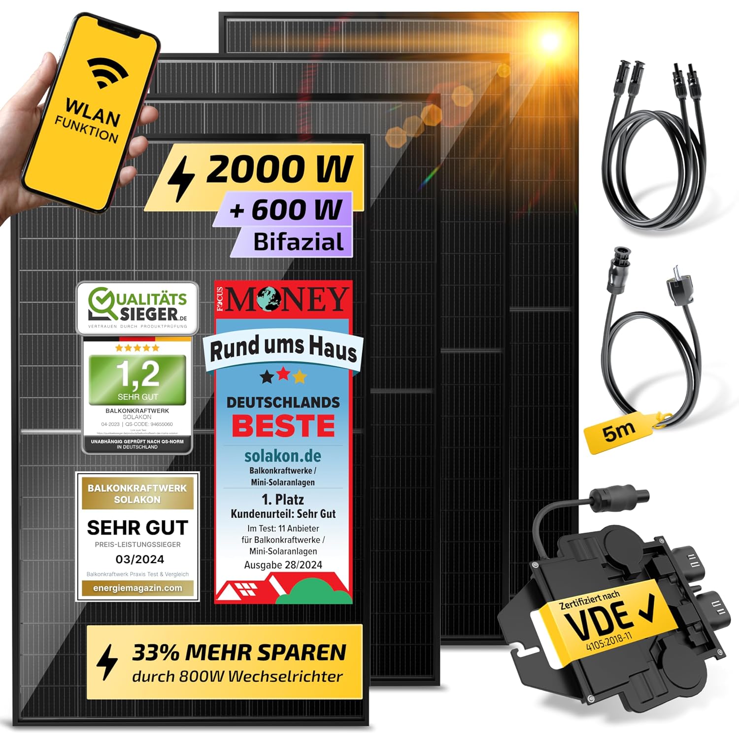 Solakon Balkonkraftwerk 2000W (4x 500W) mit 800W WR für 512€