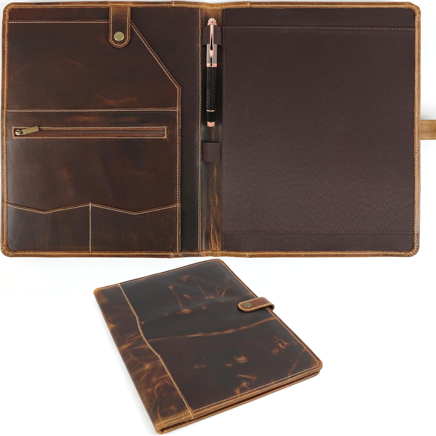 Leather Portfolio, Leather Binder with Pen, Resume Organizer & Padfolio for Men and Women | Business Portfolio with Card Holder & Document Organizer (Antique Brown) - Image 5