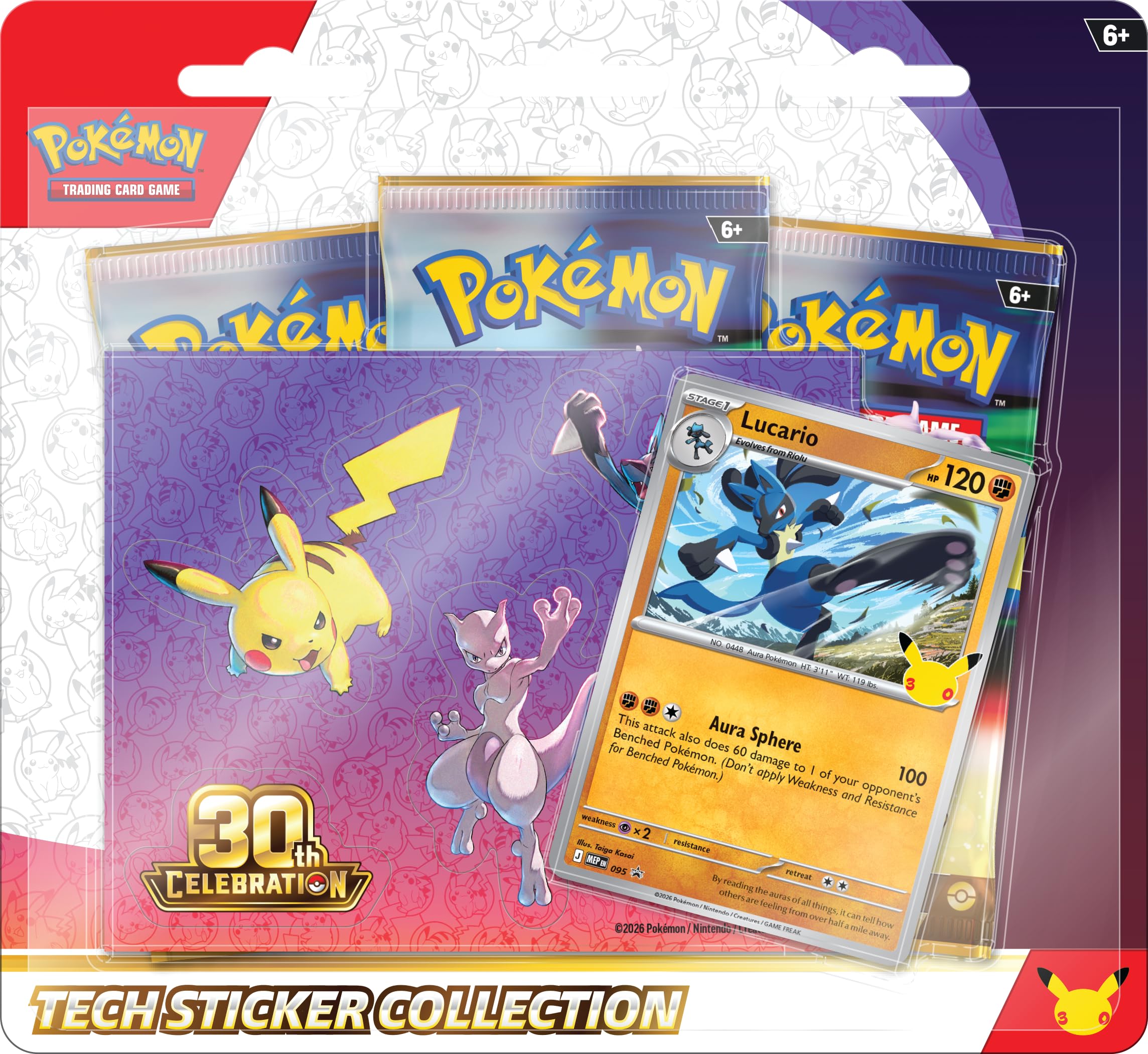 Pokémon TCG: 30th Celebration Tech Sticker Collection—Lucario (1 Foil Promo Card & 3 Booster Packs)