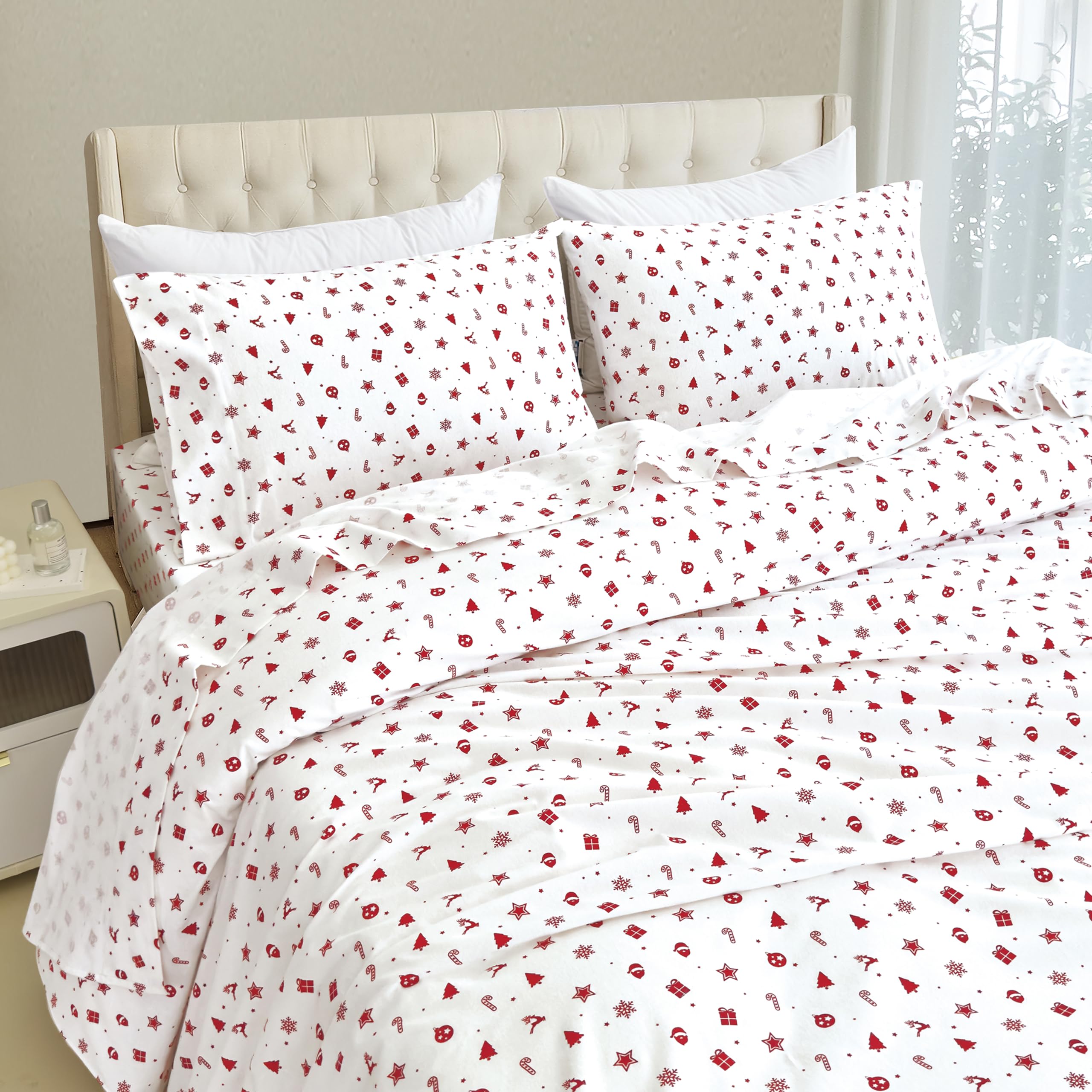 Elegant Comfort Ultra Soft 4-Piece 100% Turkish Cotton Flannel Sheet Set, Holiday Christmas Flannel Sheets - Image 3