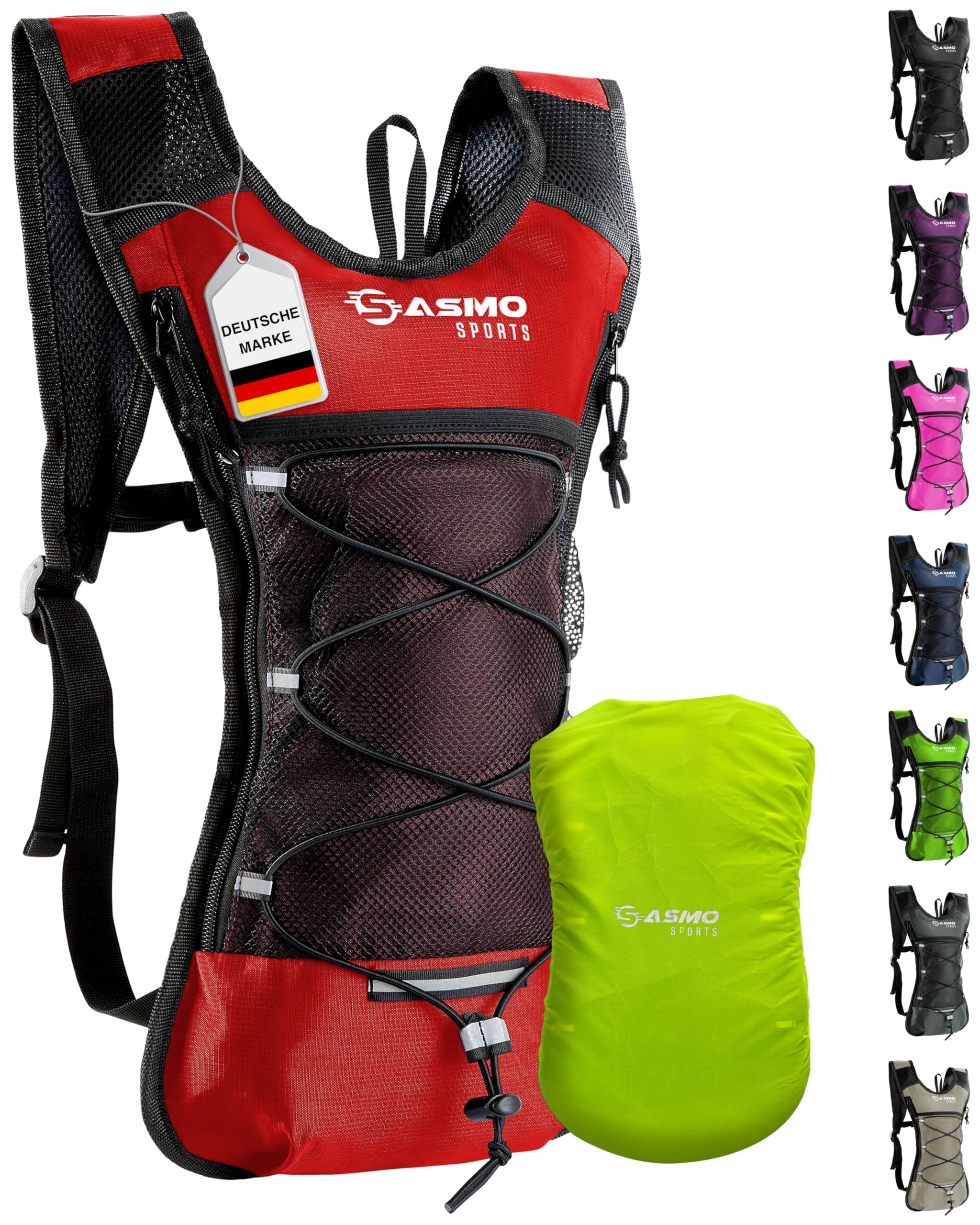 SASMO® Laufrucksack 6L (Rot) mit Thermofach | Lauf Rucksack - Ultraleicht 300g | Laufrucksack Damen & Herren | Running Backpack inklusive Regenschutz & Reflektoren
