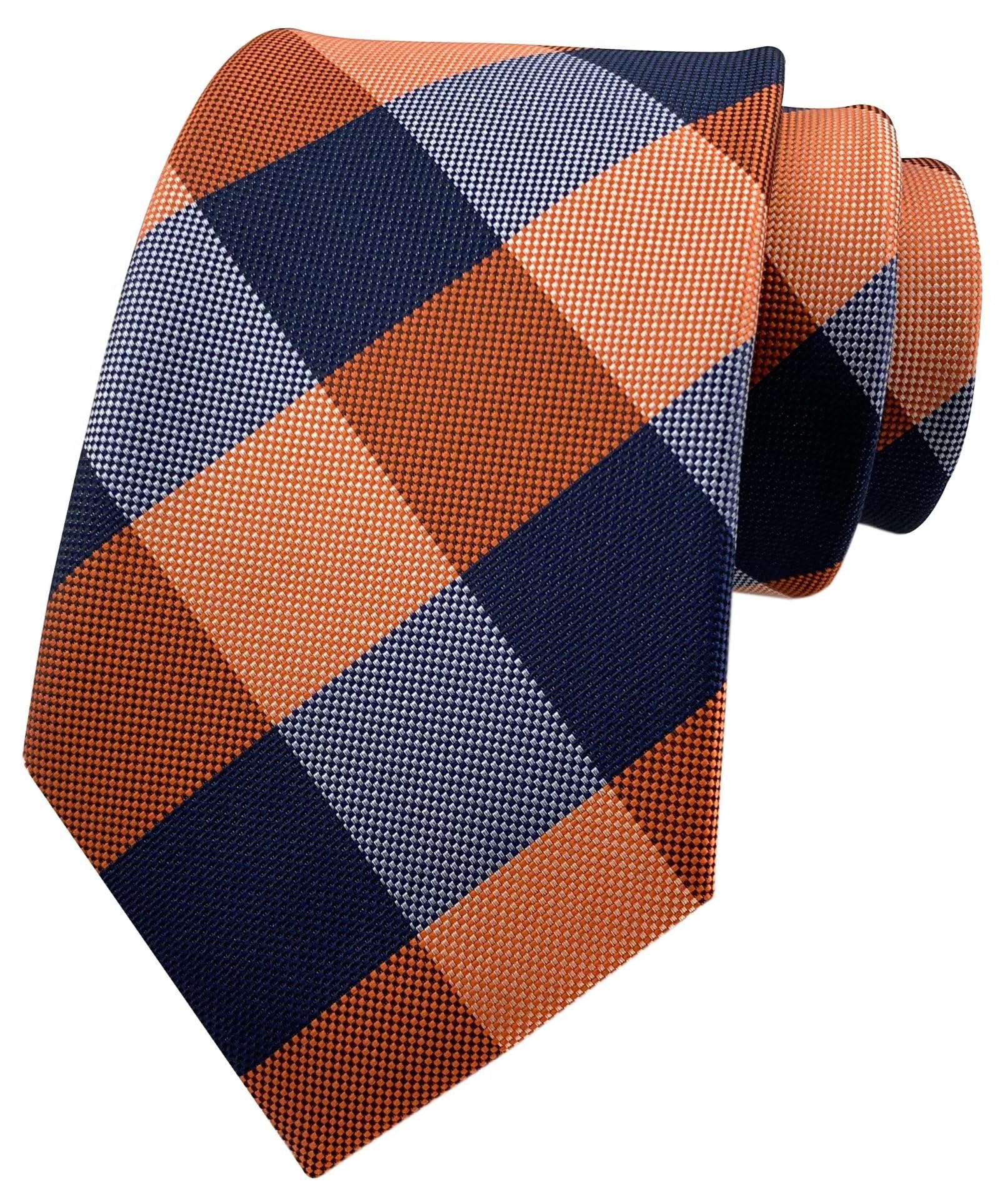 Secdtie Men's Classic Checks Dark Blue Grey Jacquard Woven Silk Tie Necktie