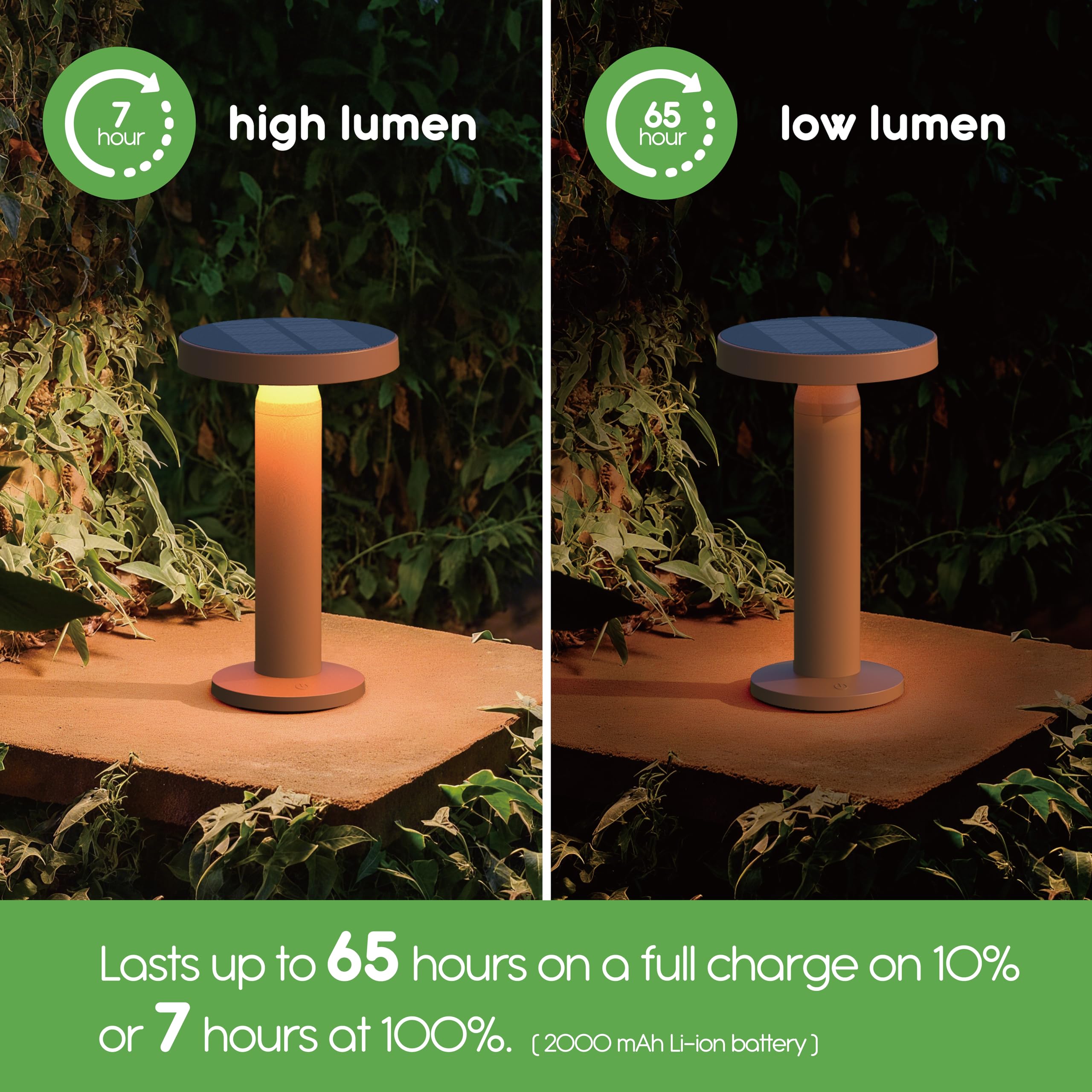 Runde Solar Tischlampe - Tragbare LED Leuchte mit USB-C Aufladen & Solarpanel - Wasserdicht, Stufenloses Dimmen für Außen/Innen - Sand, 1 Pack