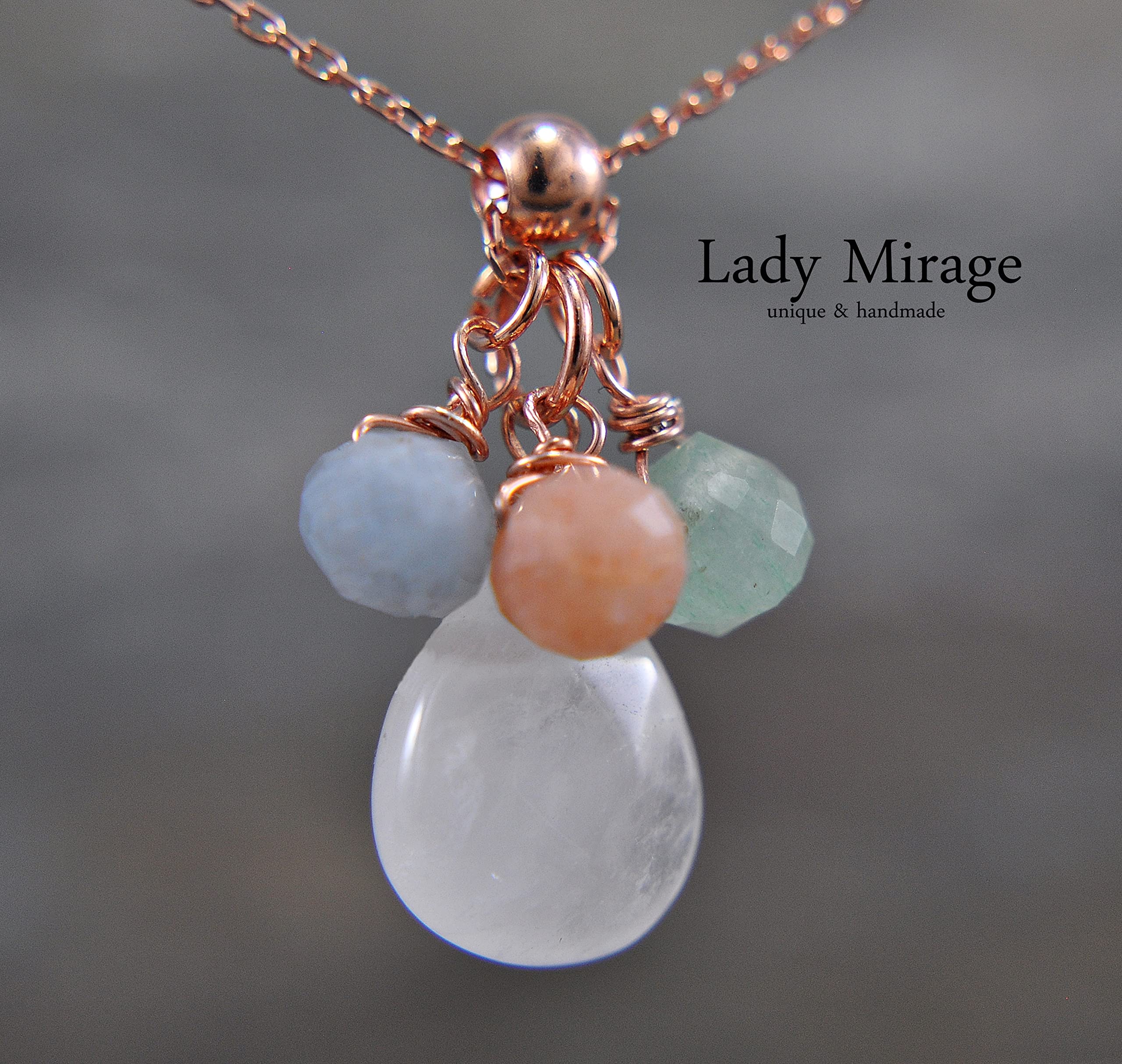 925 Silber - Edelstein-Kette - bunt -roségold - Bergkristall - Sonnenstein - Aventurin - Aquamarin - Geschenk - Geburtstag - Weihnachten