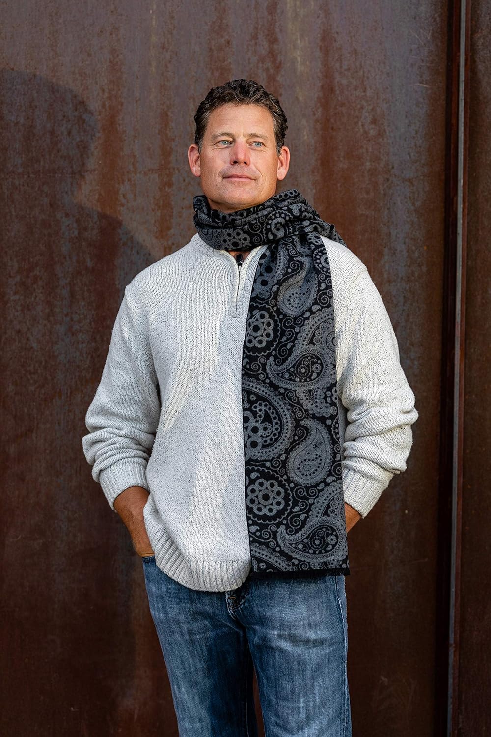 Men's 100% Brushed Silk Scarf for Winter, Soft Luxurious Cashmere Feel Silk Scarves for Men, Gift Box