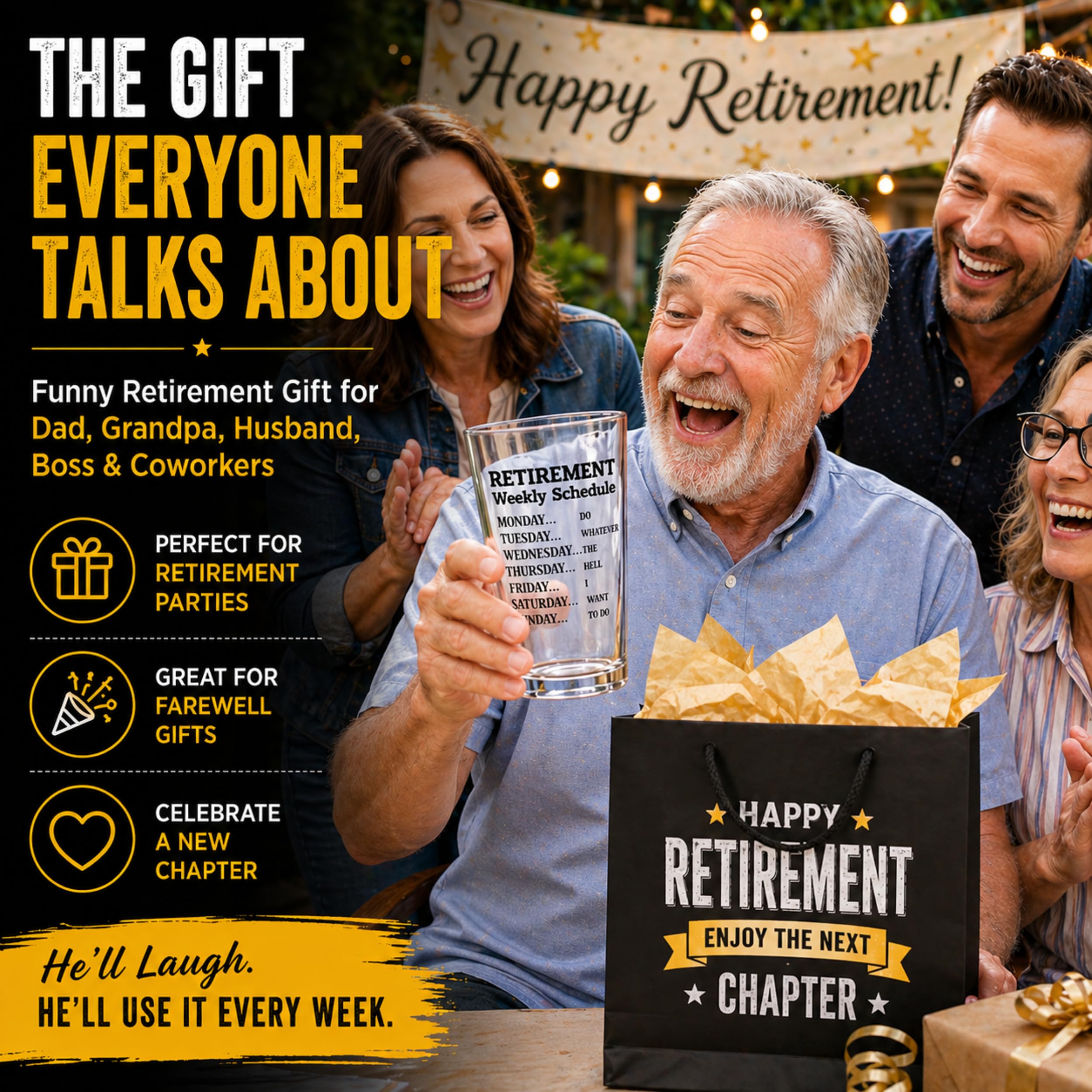 Regalos de jubilación para hombres, vaso de cerveza de calendario semanal de jubilación, divertido vaso de cerveza único regalo de jubilación para papá, abuelo, amigos, familia y compañeros de