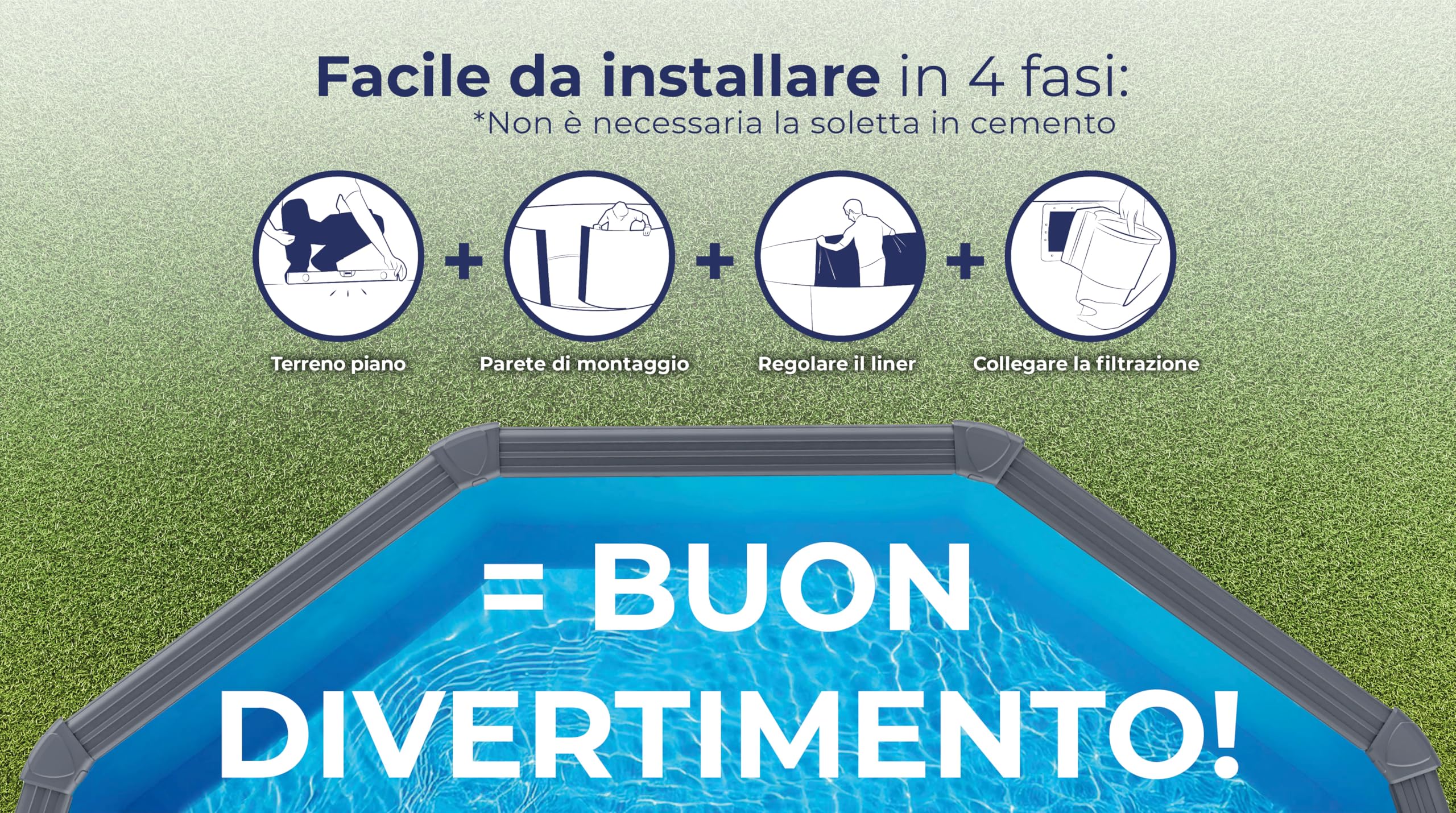 Piscina Gre KITPR558GF Granada. - Piscina fuori terra in acciaio, rotonda in acciaio, colore grafito. Piscina scomponibile per Giardino. 550 x 132 cm
