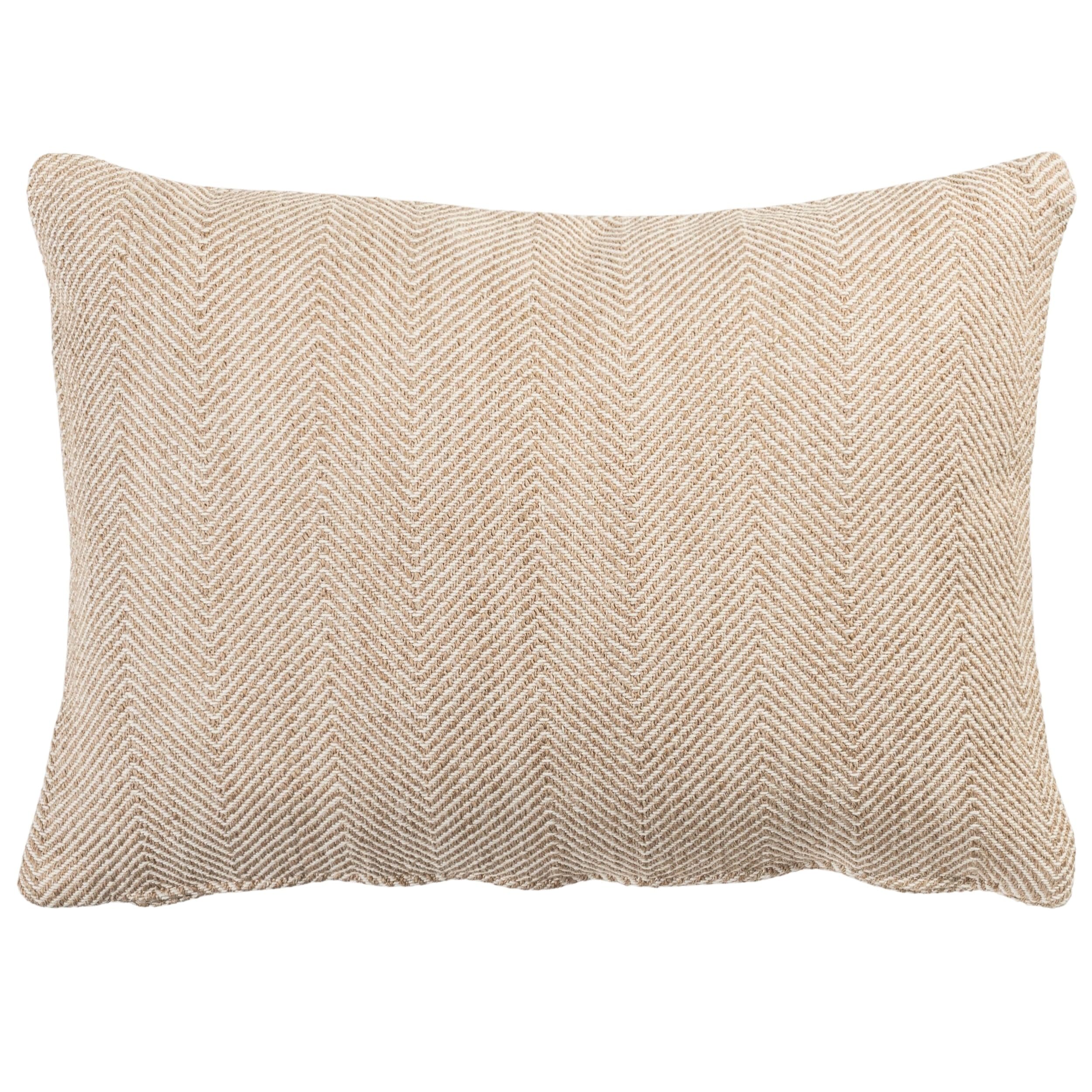 Linen Loft Brown Faux Wool Linen Blend Herringbone Boudoir Cushion Cover In Latte Traditional Linen-Mix Wool Effect Fabric. 17X12" Rectangle Cover Only
