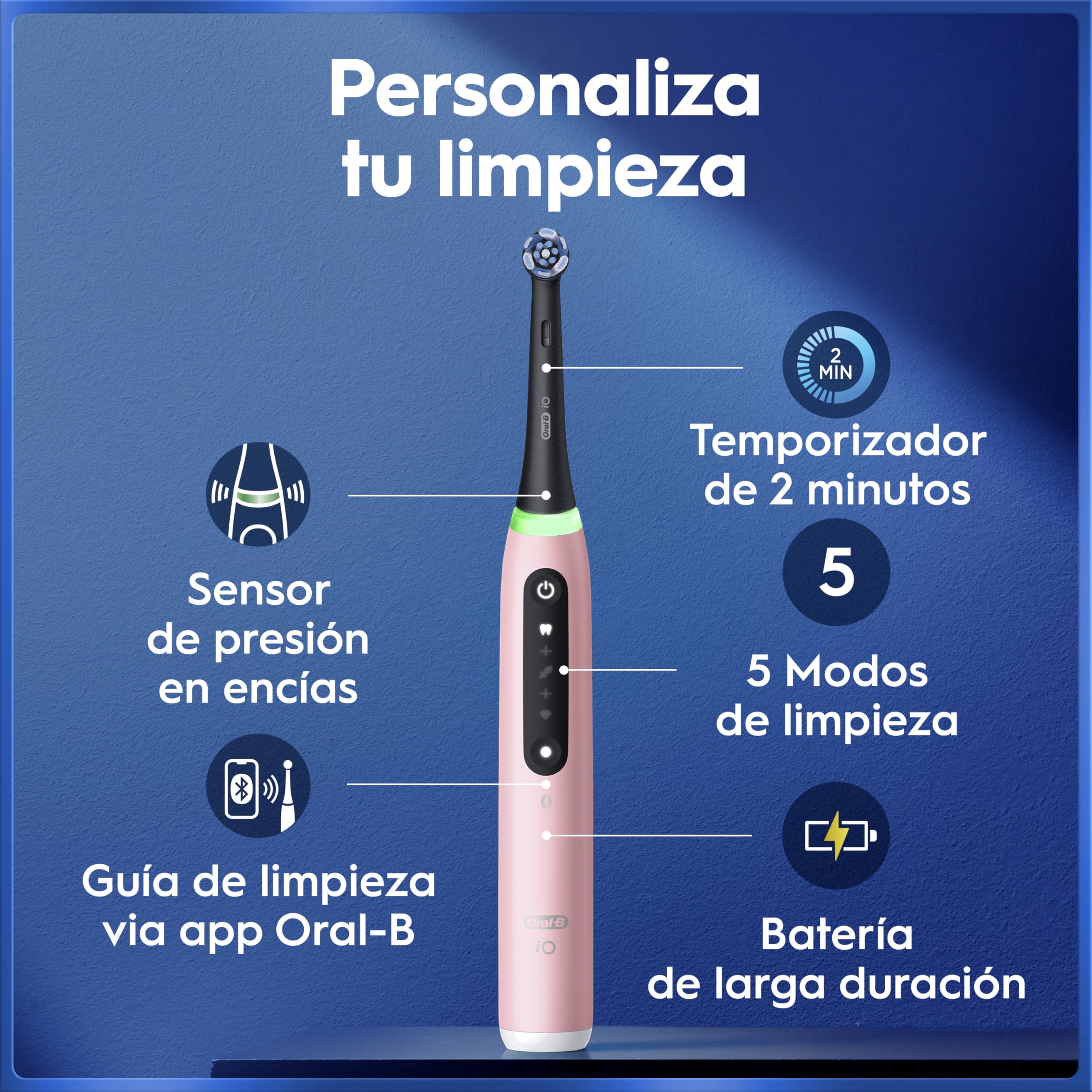 Oral-B iO 5N Cepillo de Dientes Eléctrico con 1 Cabezal Y Estuche de Viaje, Rosa - Cepillo Dental con Mango Recargable, 5 Modos de Cepillado con Blanqueamiento Dental Y Sensor de Presión