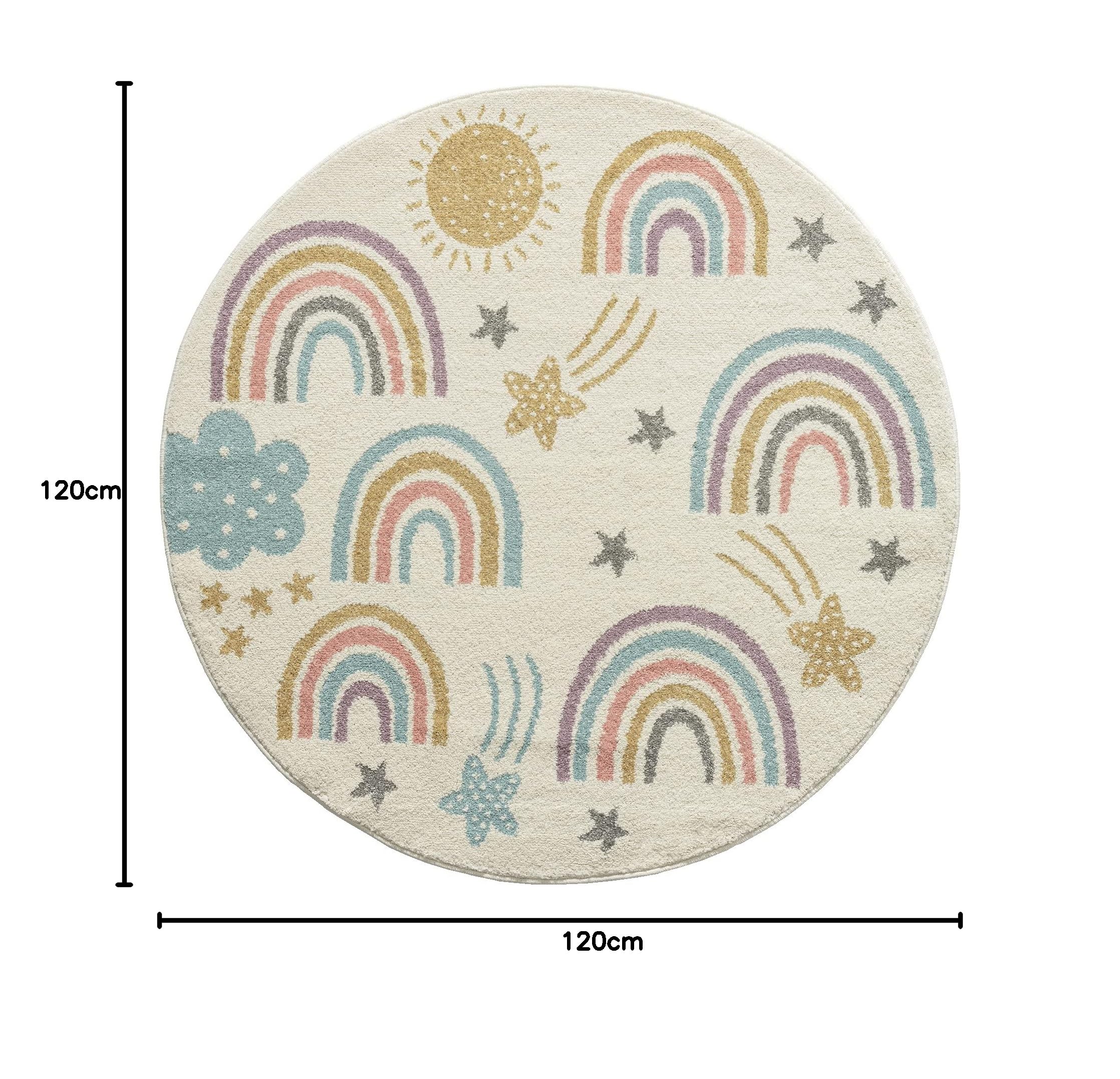 the carpet Beat Kids - Alfombra para niños Moderna, Suave, fácil de Limpiar, diseño de arcoíris, Mezcla de Crema, 120 cm, Redonda