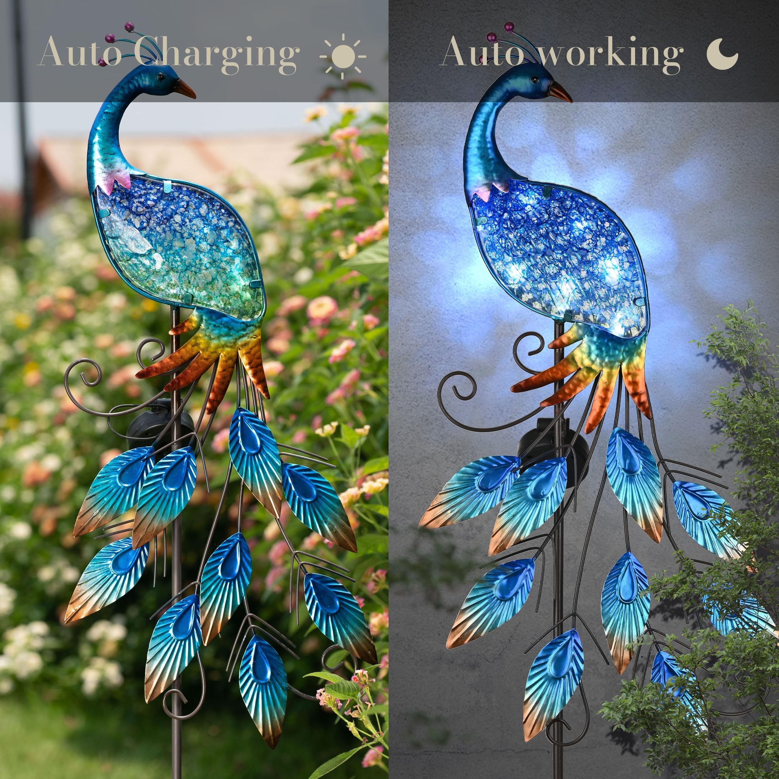 TERESA'S COLLECTIONS Garden Ornaments Outdoor, Garden Gifts for Women Metal Peacock Solar Stake Lights - Image 4