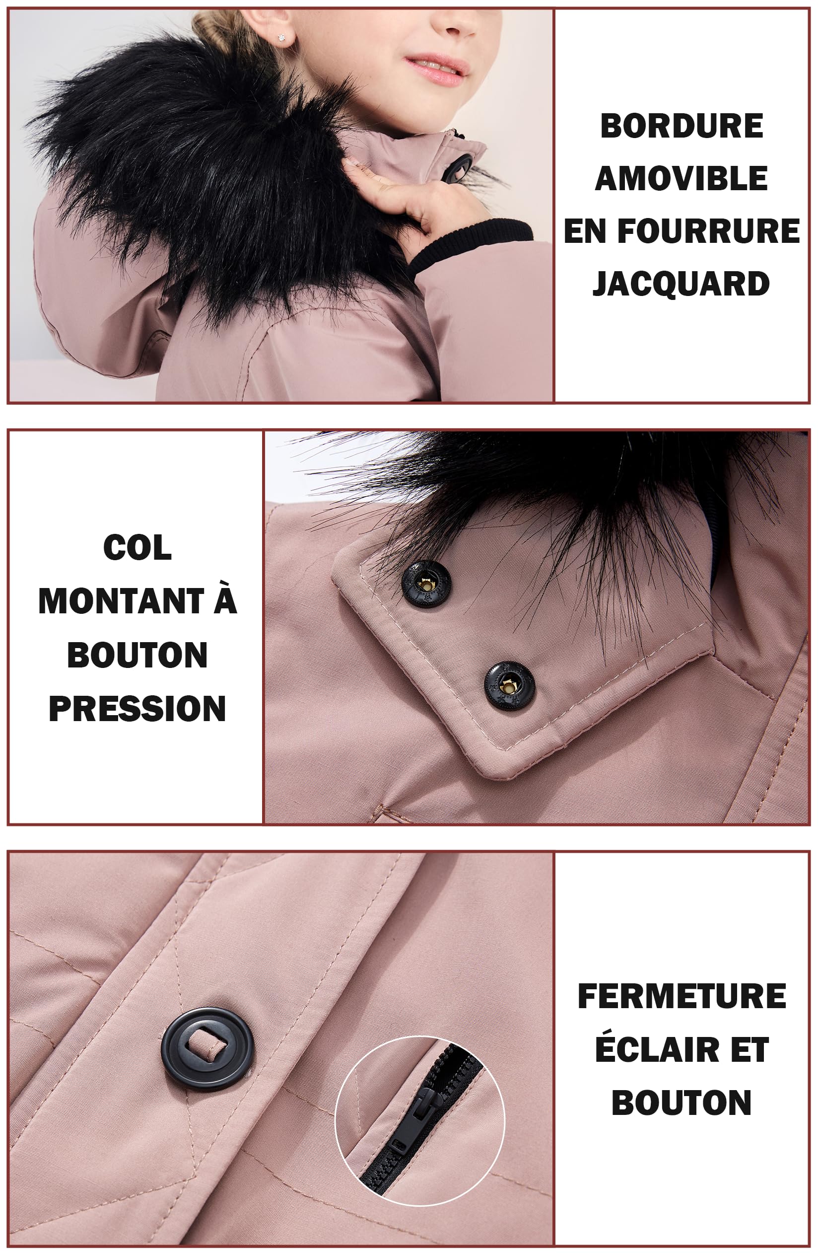maoo garden Manteaux d'hiver pour Filles Veste de Neige Imperméable Épaisse Parka à Capuche En Fourrure Mi-Longue