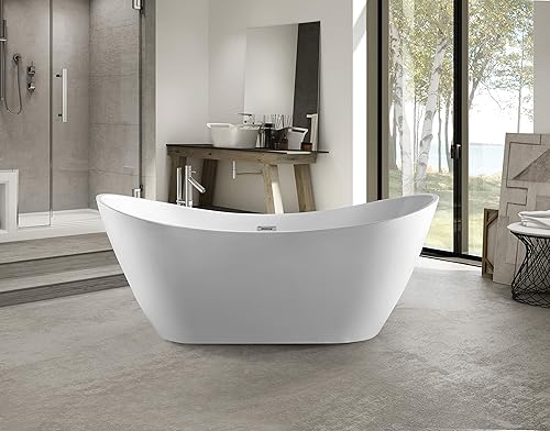 Miniatura 4 de Vanity Art VA6903 - Bañera independiente de acrílico de 71 x 29 pulgadas, moderna bañera de remojo sola con desbordamiento y drenaje emergente