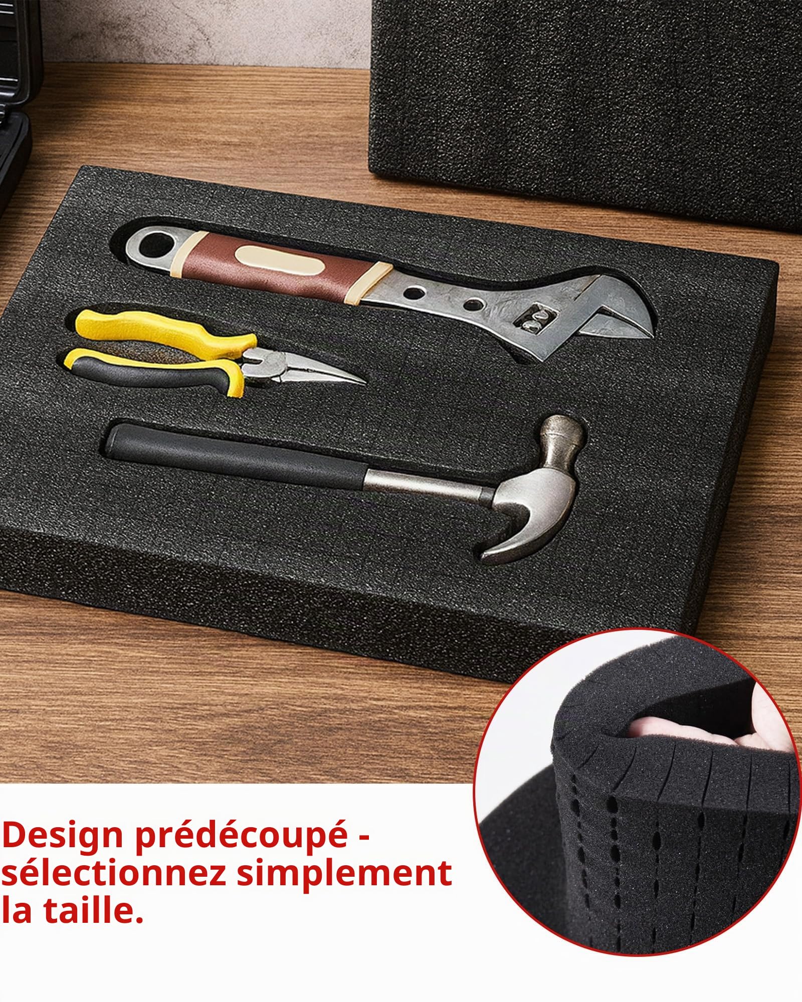 Lot de 2 mousses prédécoupées noires : 405 x 305 x 50 mm - Pour valise, appareil photo et tablette - Outils - Noir