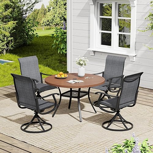 Miniatura 7 de VICLLAX Mesa de comedor redonda para patio al aire libre, mesa redonda de listones de metal de 41 x 41 pulgadas con agujero ajustable para sombrilla