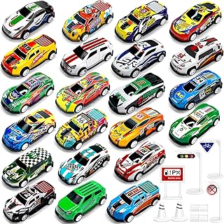 Coffret Petite Voiture Enfant, Lot Voiture Miniature en Metal 1/64, 22 Petites Voitures Jouets avec 8 Barrage Routier, Voitire à Friction, Mini Cars, Véhicules pour Enfants 3 4 5 6 7 8 Ans