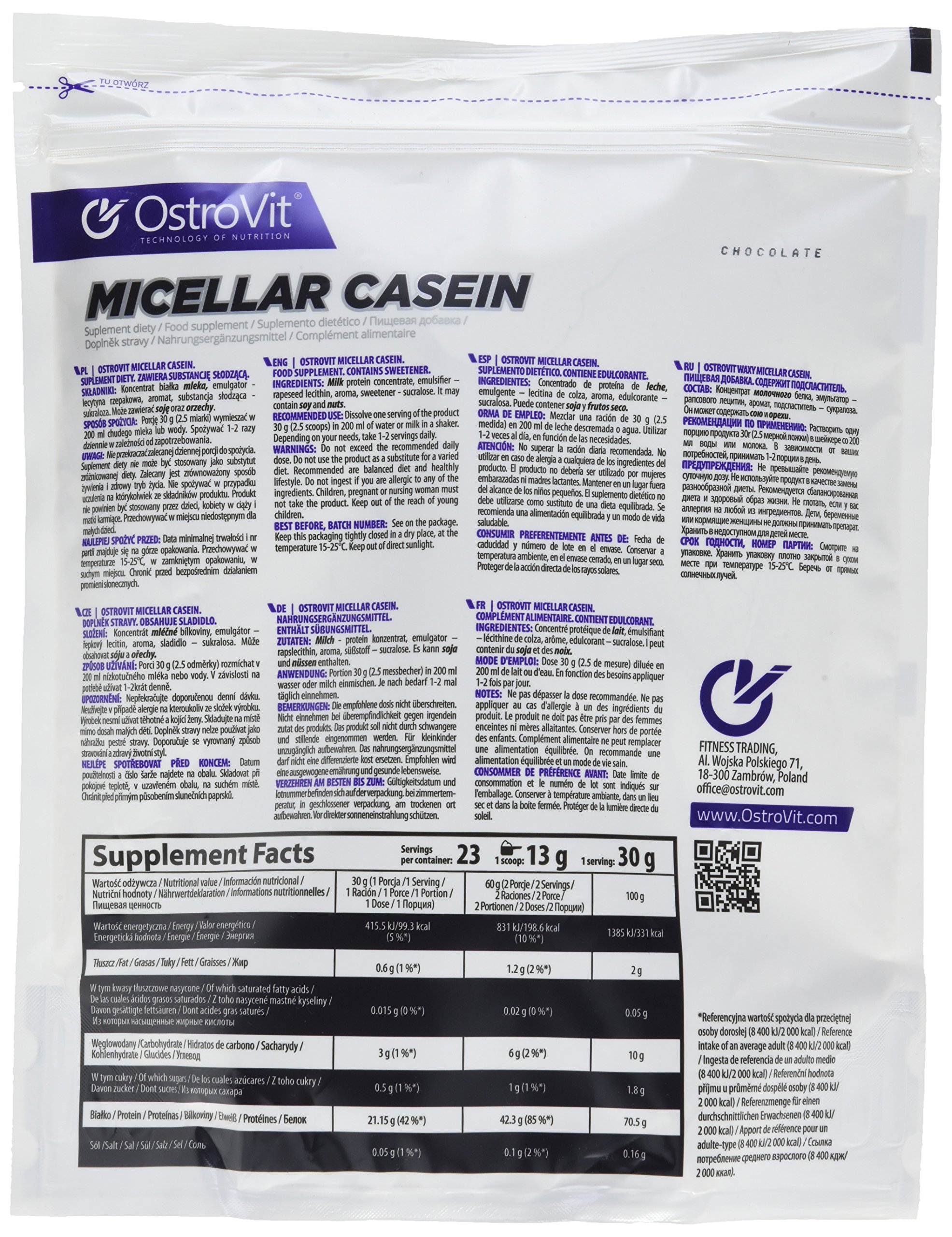 OstroVit MICELLAR CASEIN Chocolate, 1er Pack (1 x 700 g)