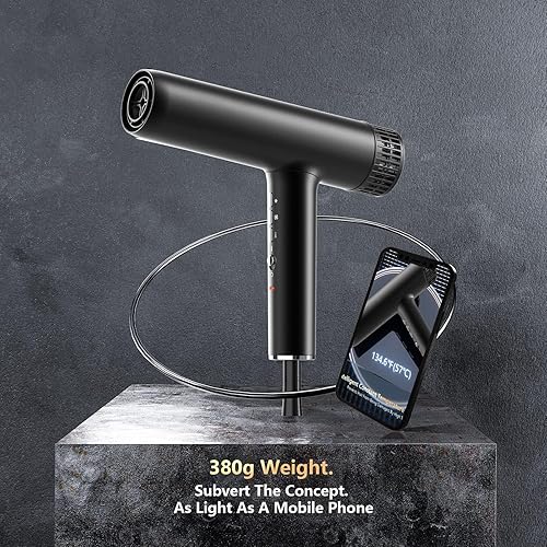 Miniatura 4 de Secador de pelo, secador de pelo iónico profesional sin escobillas con difusor, boquillas magnéticas, 0.83 libras, 2000 W, 60 dB, 3 ajustes de calor