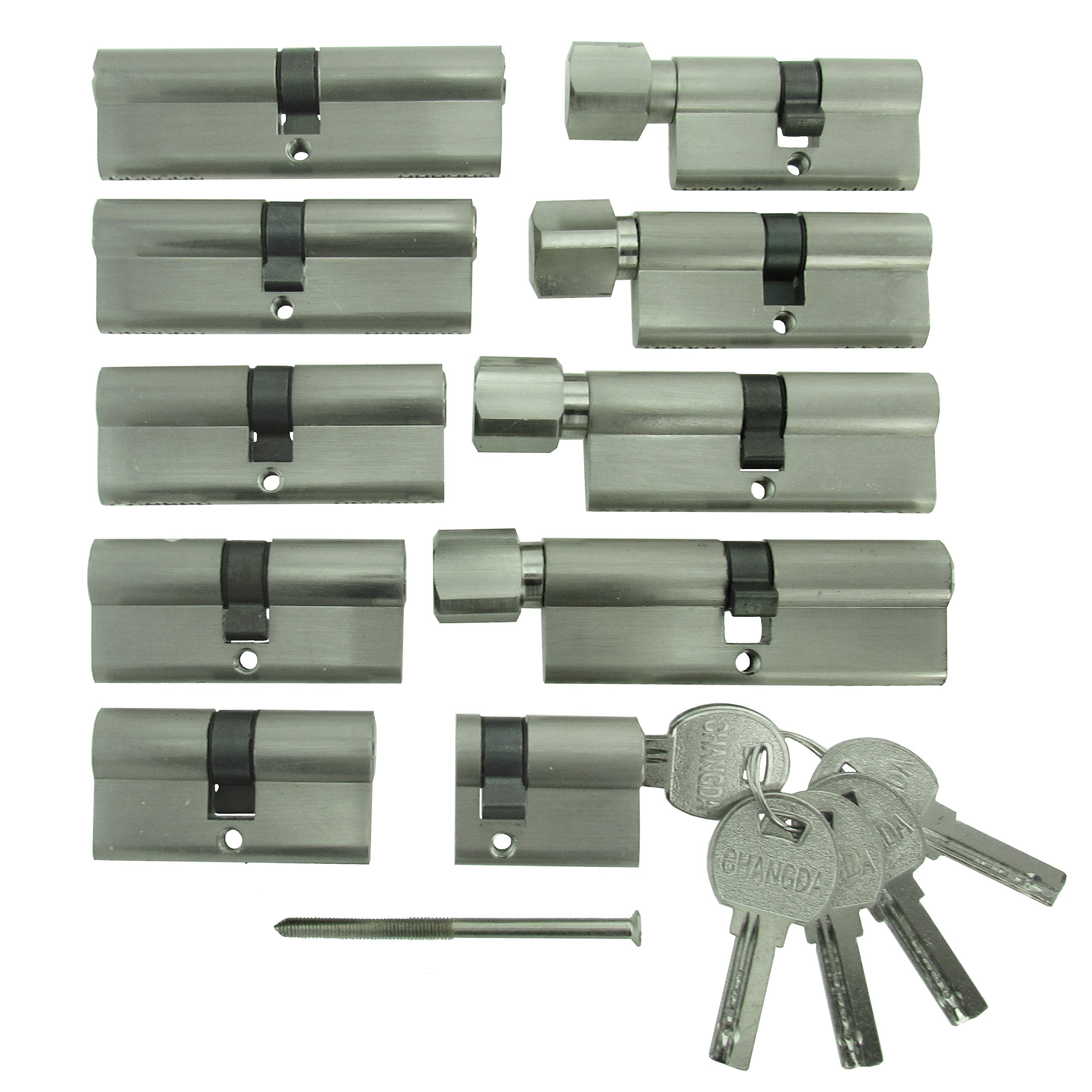 10x Zylinderschloss gleichschließend verschiedene Größen 1x100mm 1x90 mm 1x85mm 1x70 mm 1x60mm 1x40mm / 1x90mm 1x80mm 1x70mm 1x60mm mit Dreh-Knauf inkl. 20 Schlüssel
