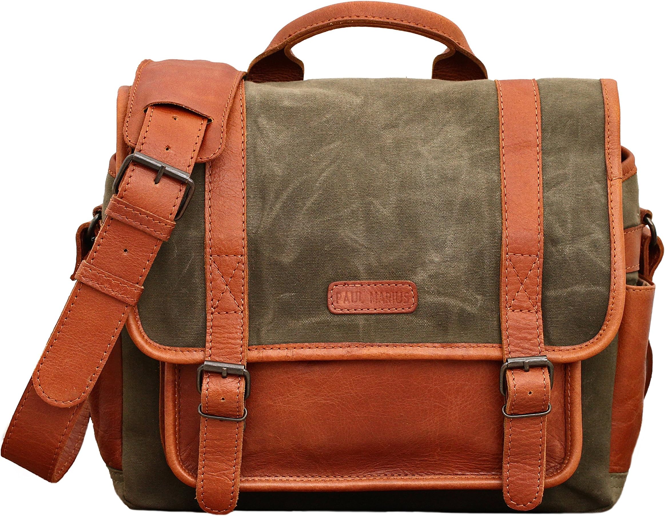 LE PETIT REPORTER Khaki waterproof waxed canvas and leather camera bag with adjustable interior compartments PAUL MARIUS