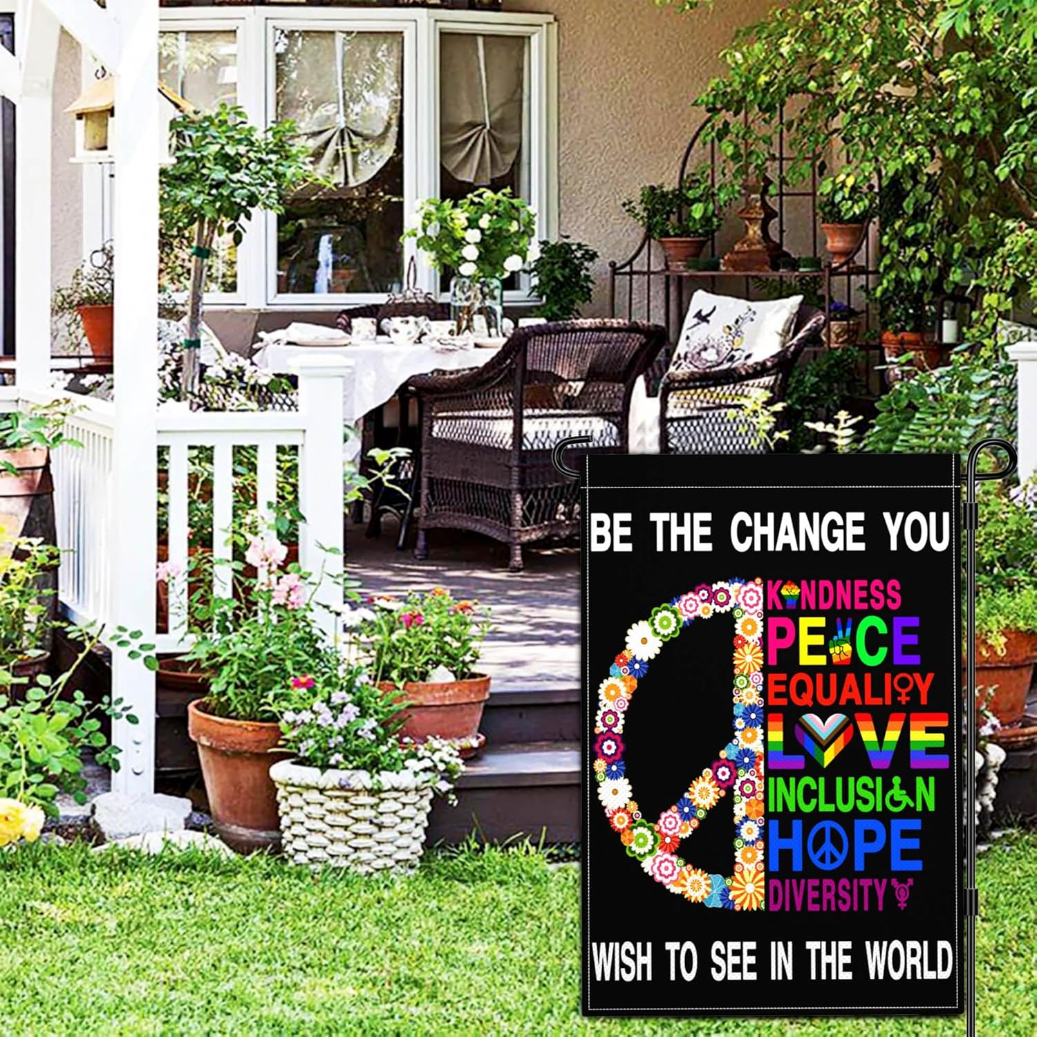 Kindness Peace Equality Love Inclusion Hope Diversity Garden Flag Pride Garden Flags for Outside 12x18 Double Sided LGBTQ Liberal Human Rights Resist Garden Flag Outdoor House Yard Sign Decorations - Image 3