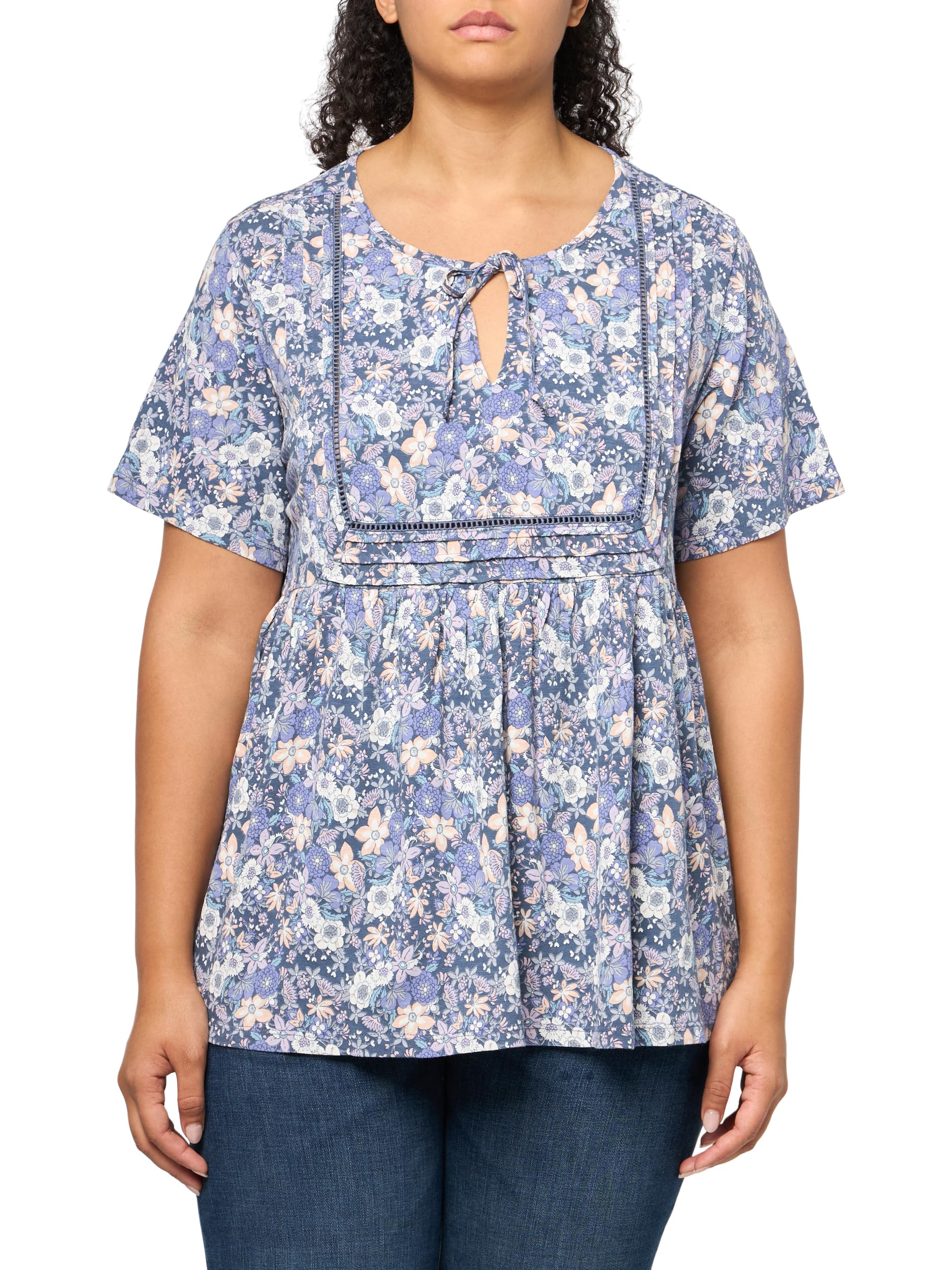 T-shirt femme imprimé bleu grande taille 2X Lucky Brand haut plissé