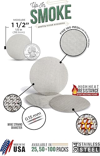 Miniatura 3 de Fabricado en los Estados Unidos – 5 1.5 pulgadas (1 1/2 pulgadas) filtros de pantalla de tubo de acero (malla extrafina) – Marca Up in Smoke